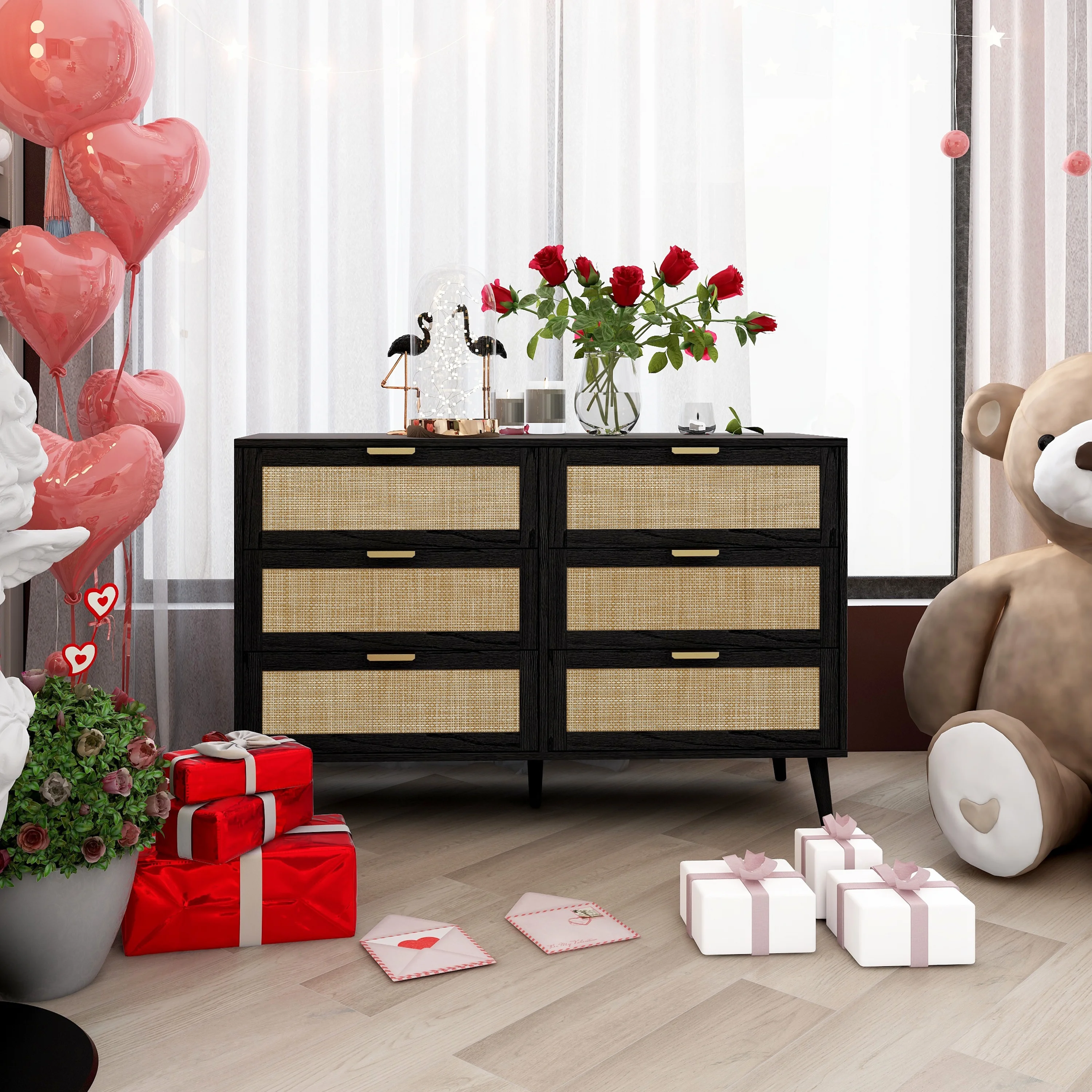 CoSoTower Modern 6 Drawer Dresser Wood Cabinet (Black)
