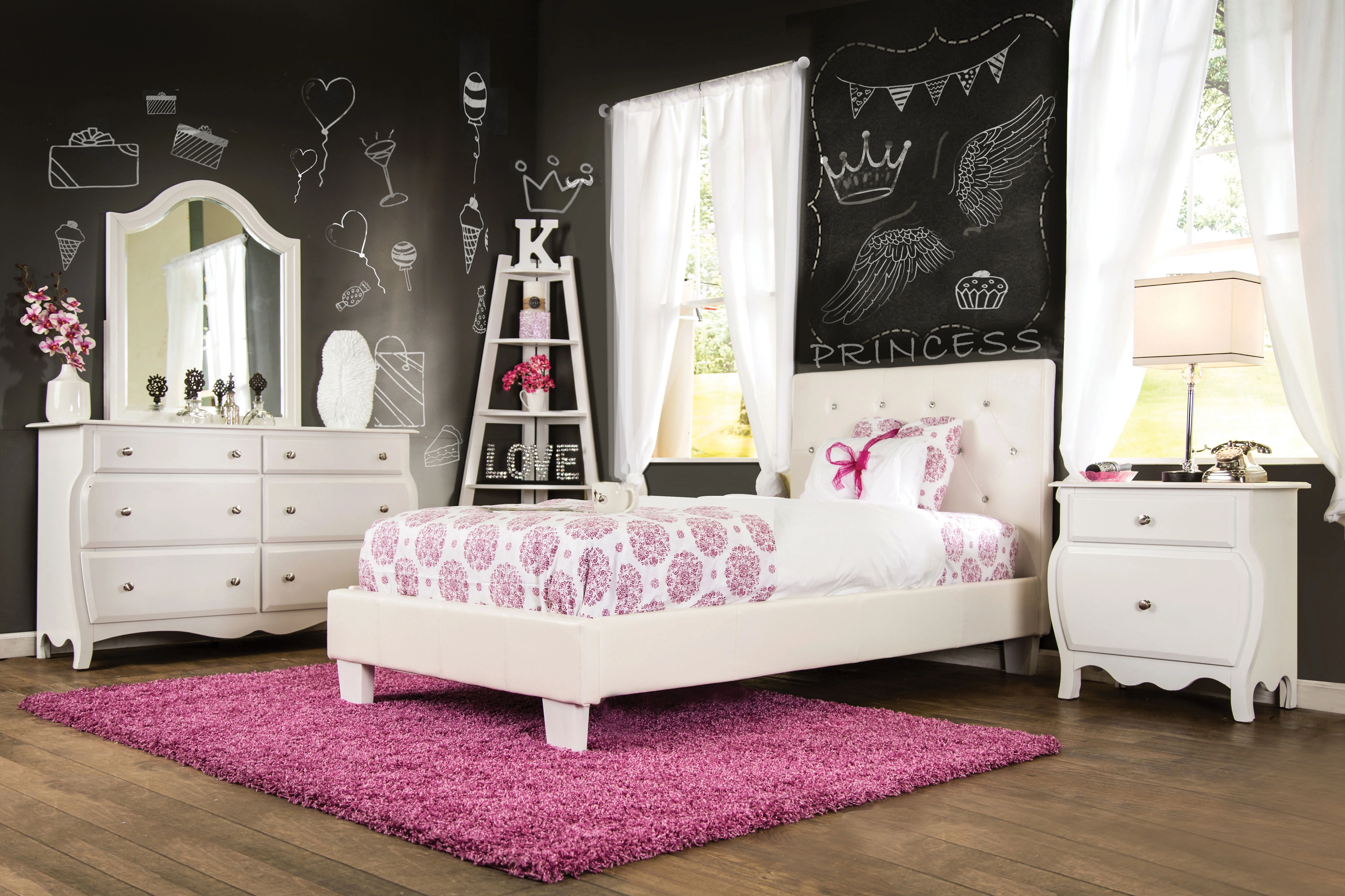 Espece Faux Leather Tufted Bed, White, Twin