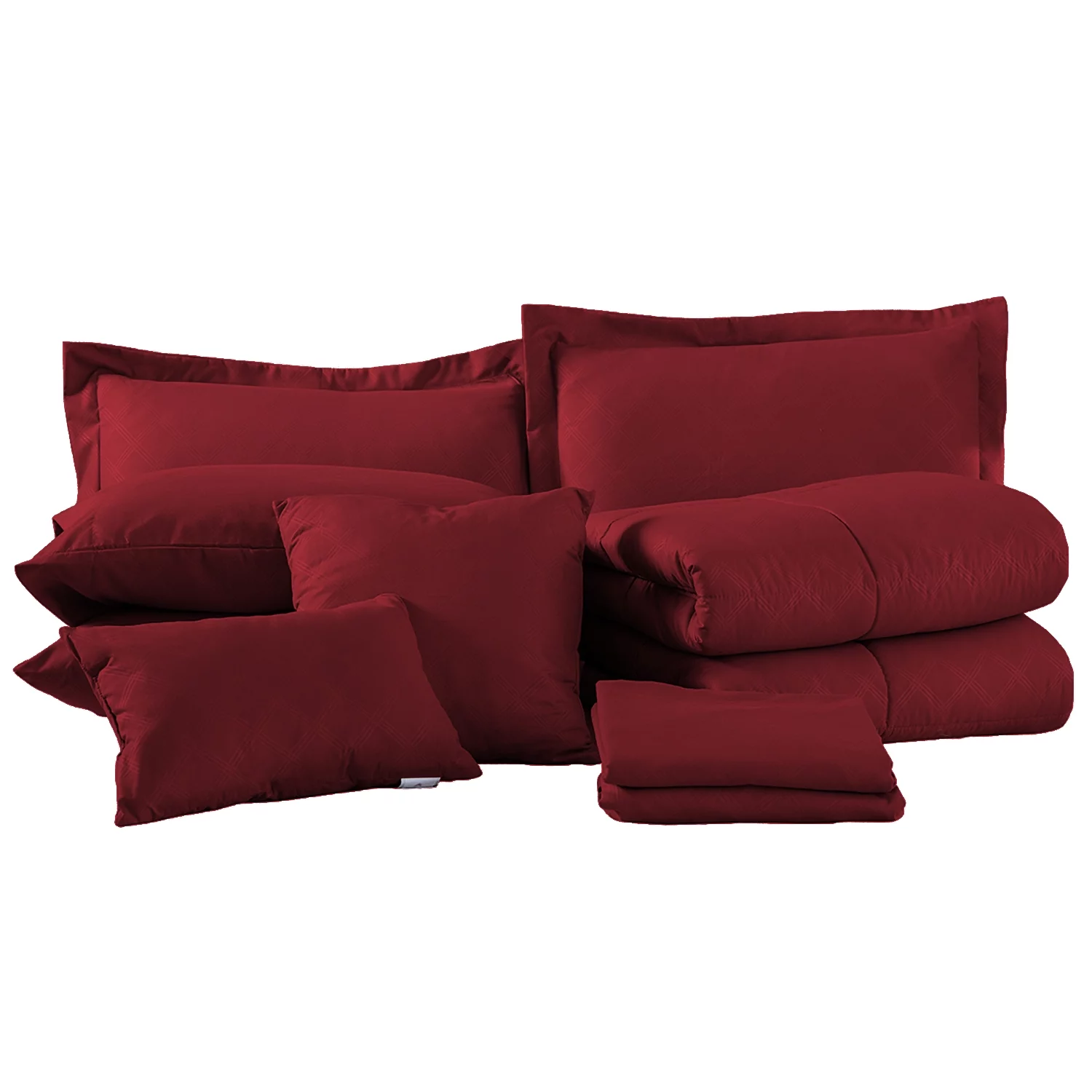 NC 10 Piece Bed in a Bag Queen Size Comforter Set Bedding Set, Plaid Pattern, Burgundy