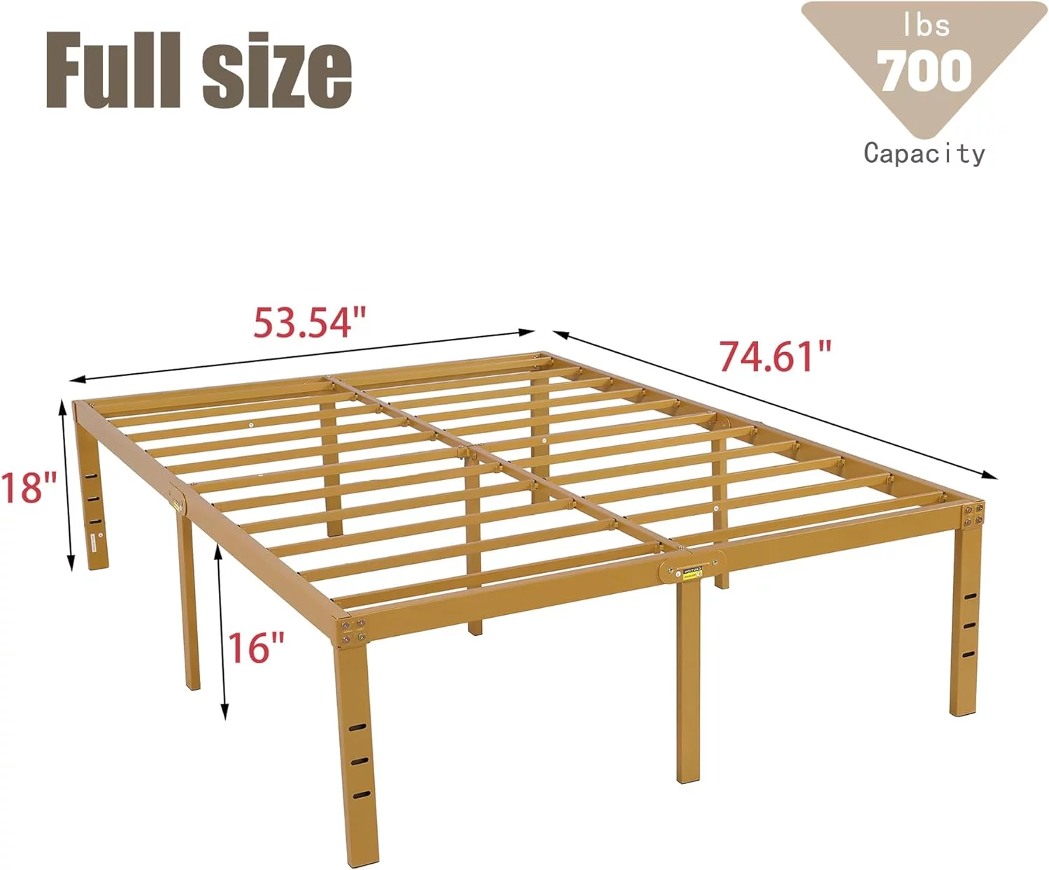 TOBILI 18 Inch Metal Full Size Bed Frame Heavy Duty Platform Gold