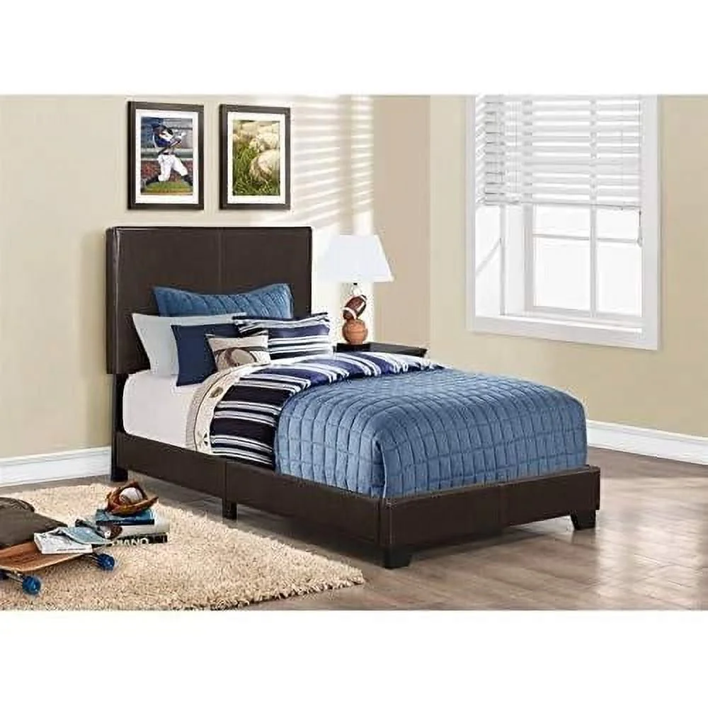 Modern Leather Upholstered Bed In Dark Brown