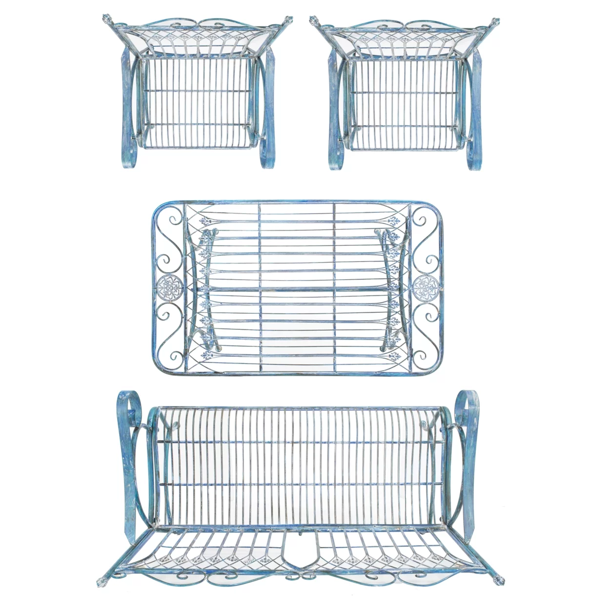 SAFAVIEH Leah Outdoor Patio 4 Piece Conversational Set, Antique Blue