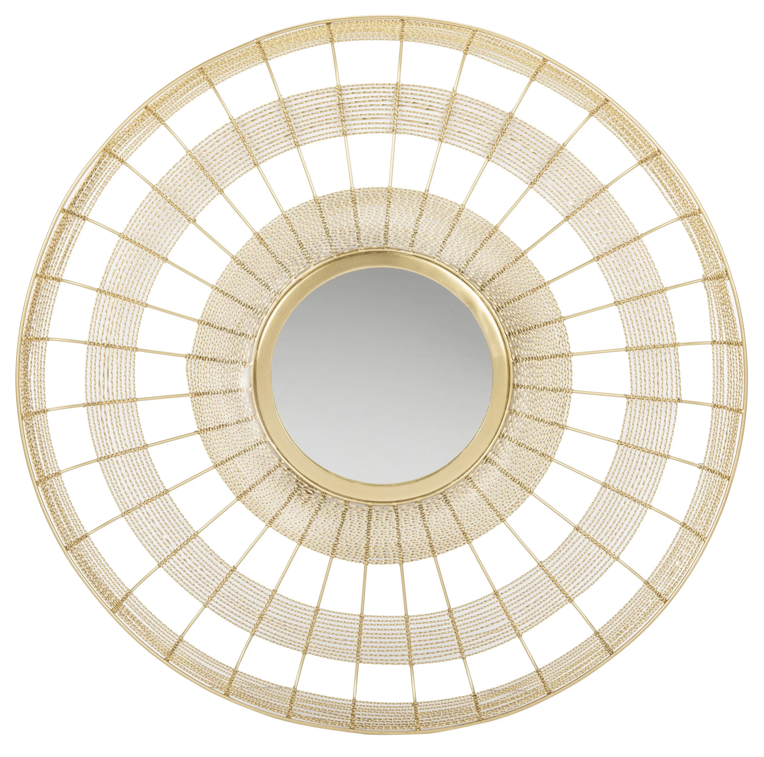 SAFAVIEH Acton 28 in. Metal Wired Striped Round Mirror, Shiny Brass