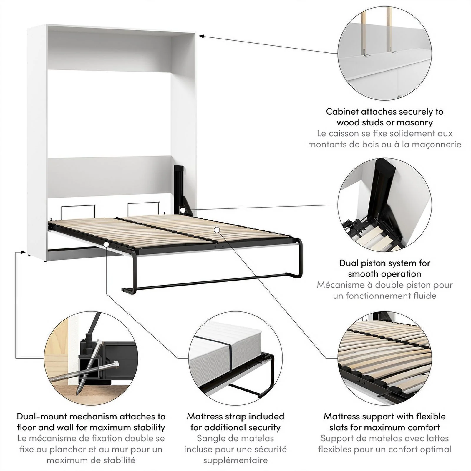 Bestar Claremont 59W Full Murphy Bed in white