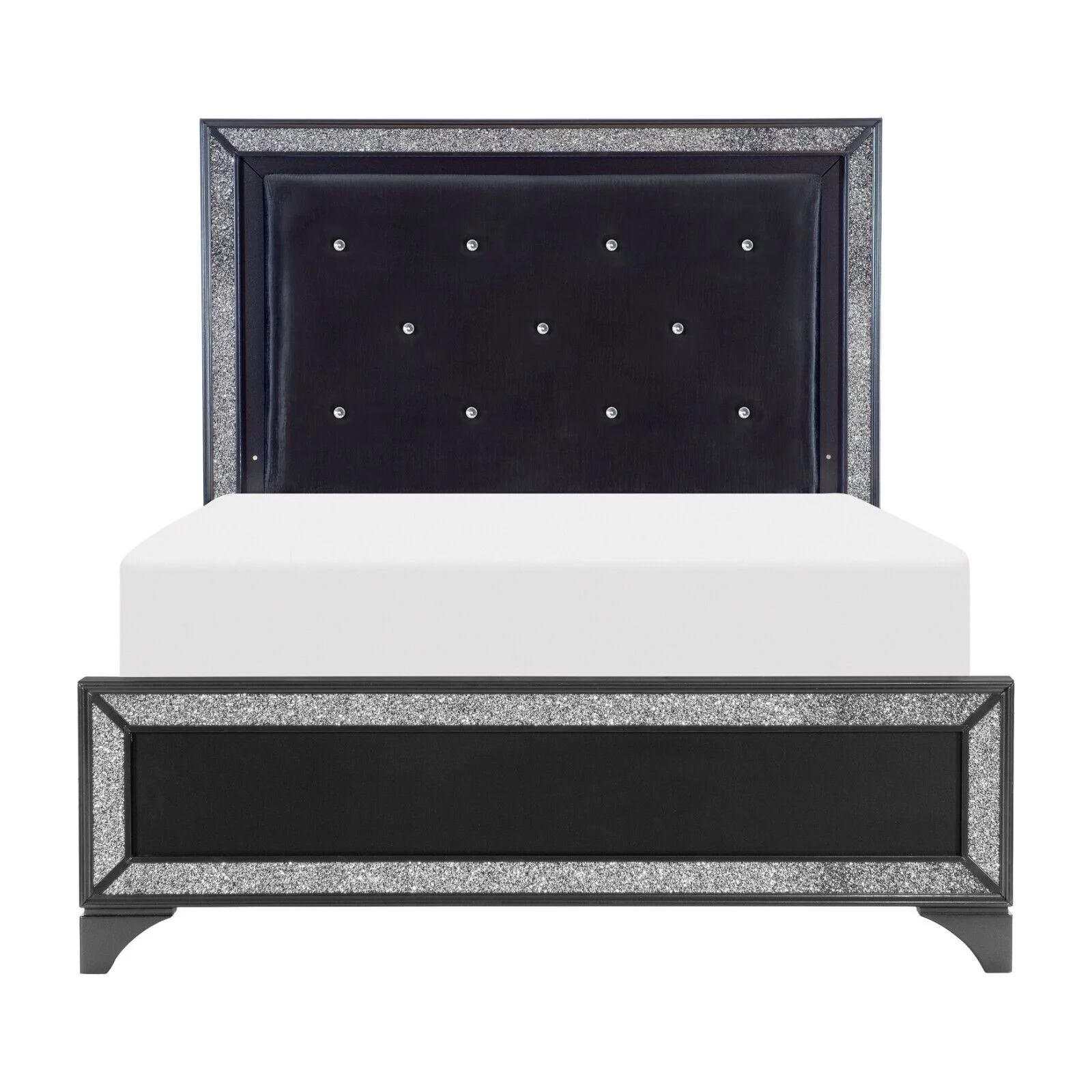 Pearl Black Metallic Finish Eastern King Bed 1pc Button-Tufted LED Headboard Bed Modern Bedroom Furniture