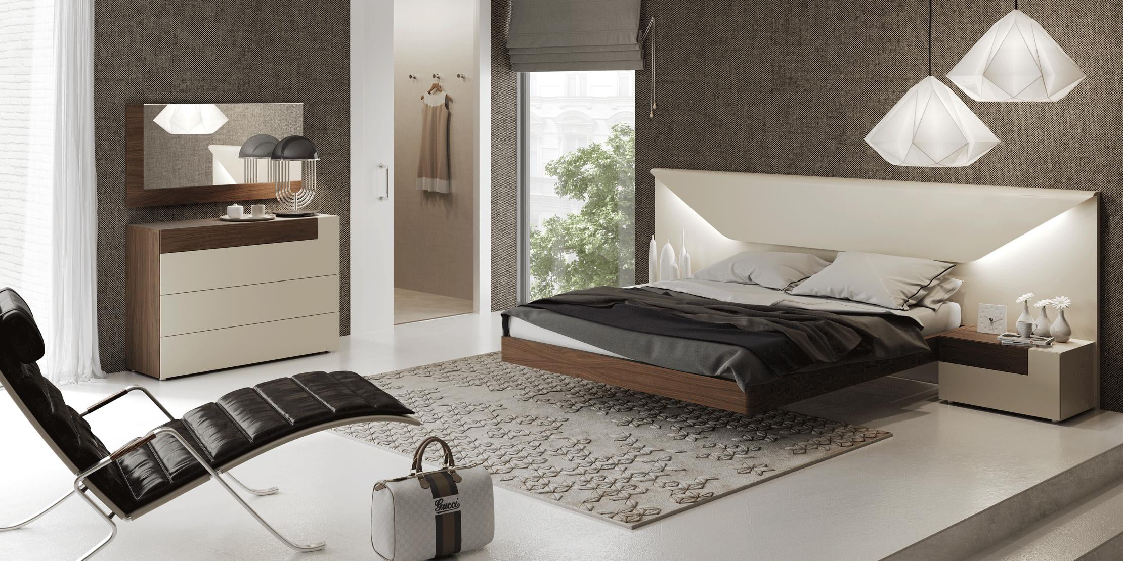 White & Walnut Laquer Single Dresser ELENA ESF Contemporary MADE IN SPAIN