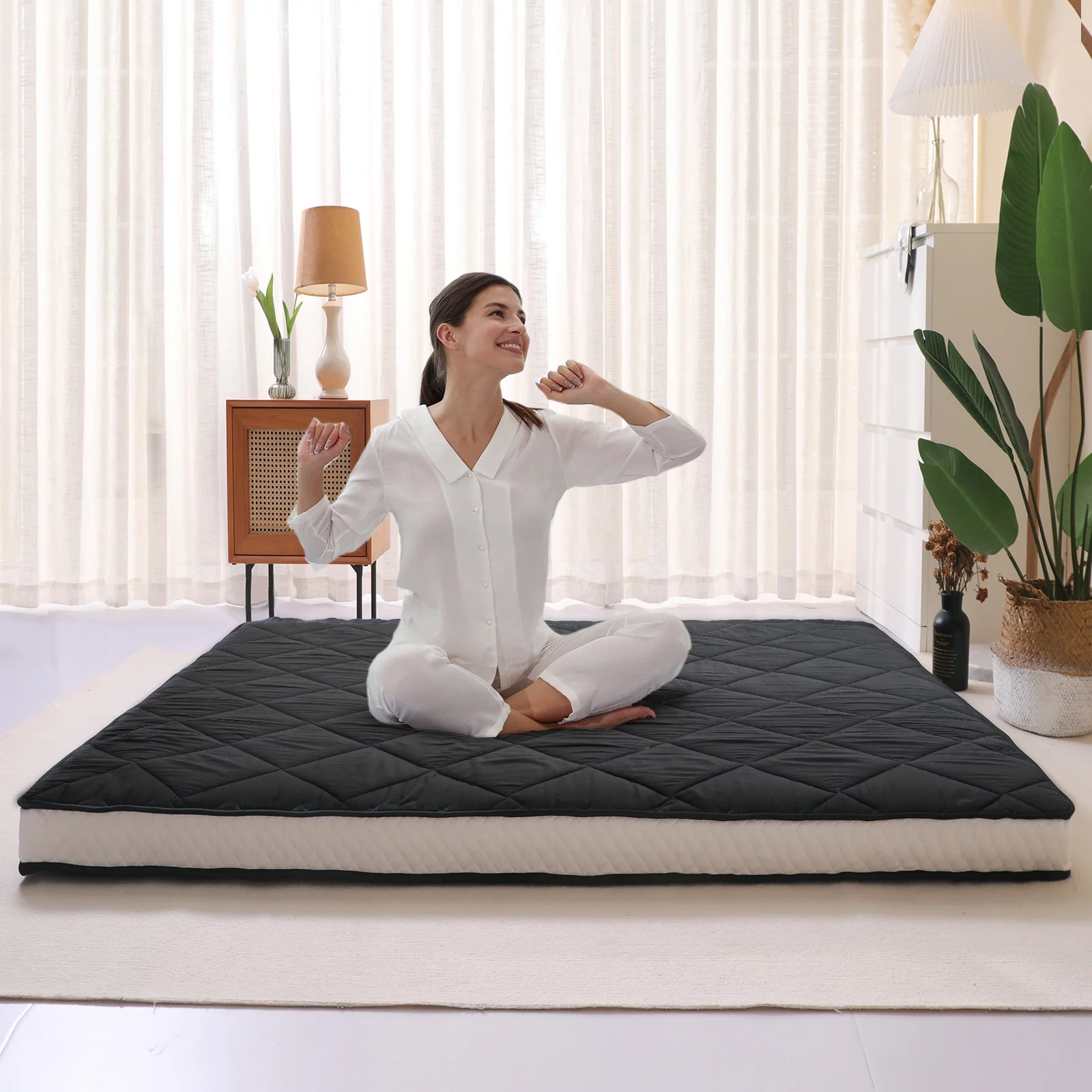 NAIZEA Japanese Floor Mattress Futon Mattress Roll Up Camping Mattress Tatami Mat Foldable Mattress for Bed Couch Mattress Pad Full size
