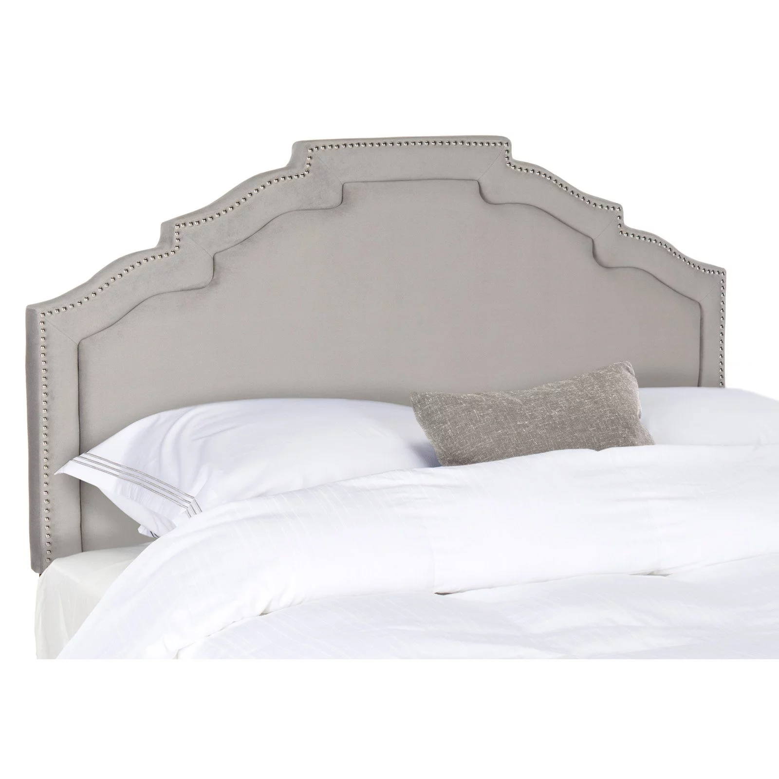 SAFAVIEH Alexia Modern Glam Upholstered Headboard with Nail Heads, Full, Pewter