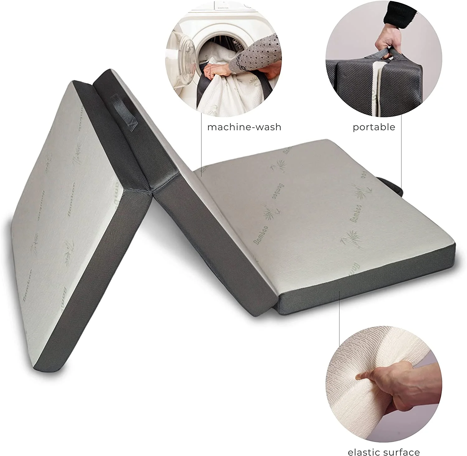 Cozzzi Folding Mattress - Trifold Foam Mattress Topper with Removable Cover -Lightweight and Portable Sleeping Mat - Grey - 31