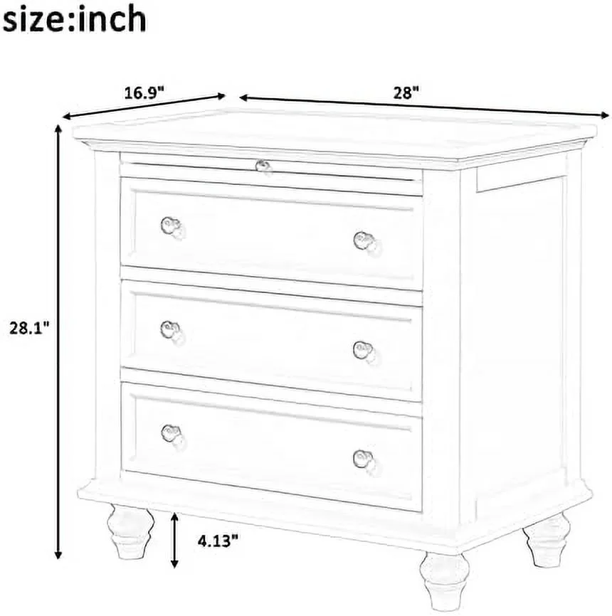 HBBOOMLIFE Black Wood Nightstand with 3 Drawers 28" Tall Bedside End Table w/Pull Out Tray Bedroom 3-Drawer Dresser Chest with Solid Wood Frame (Black)