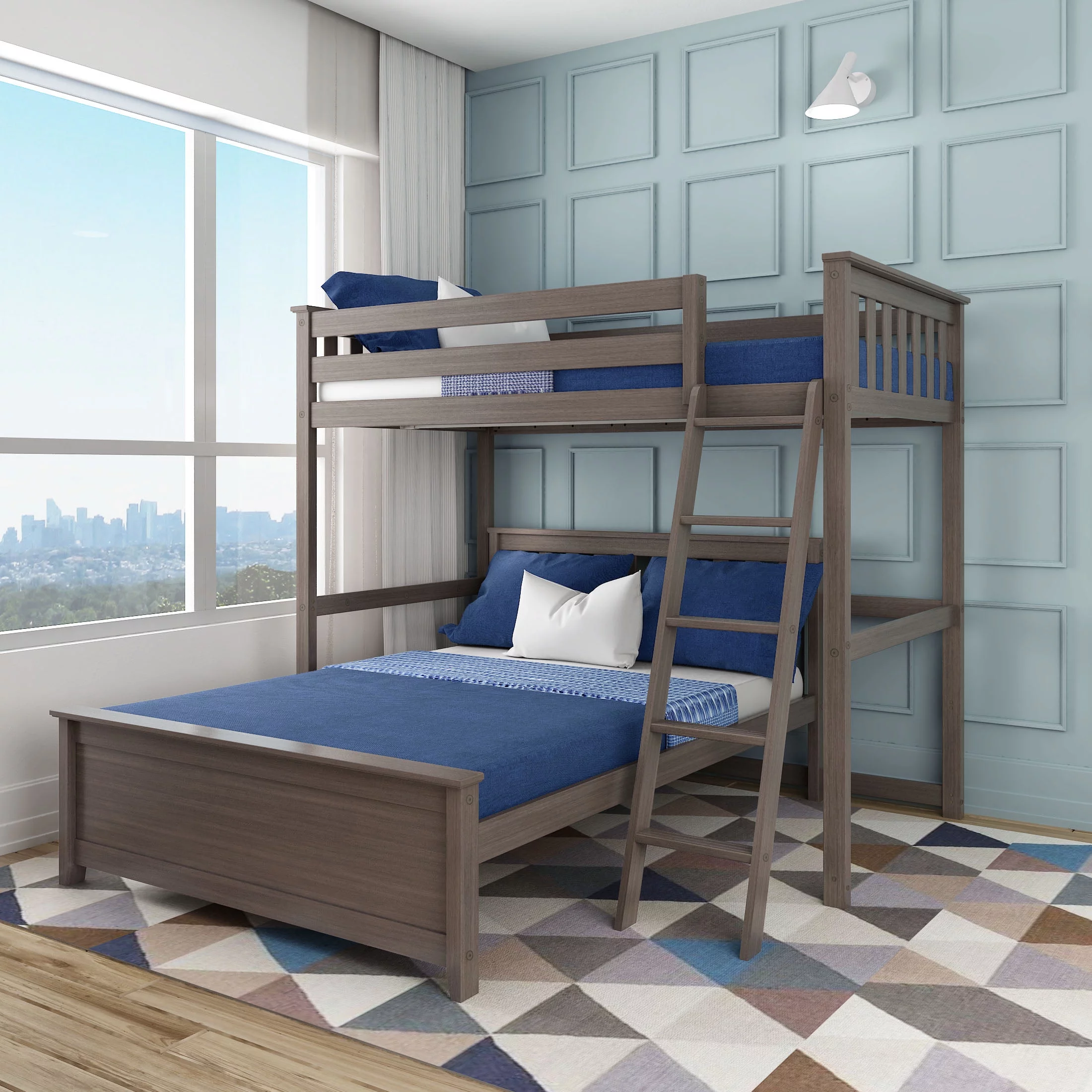 Max & Lily L-Shaped Twin over Full Bunk Bed with Ladder Wood for Kids, White
