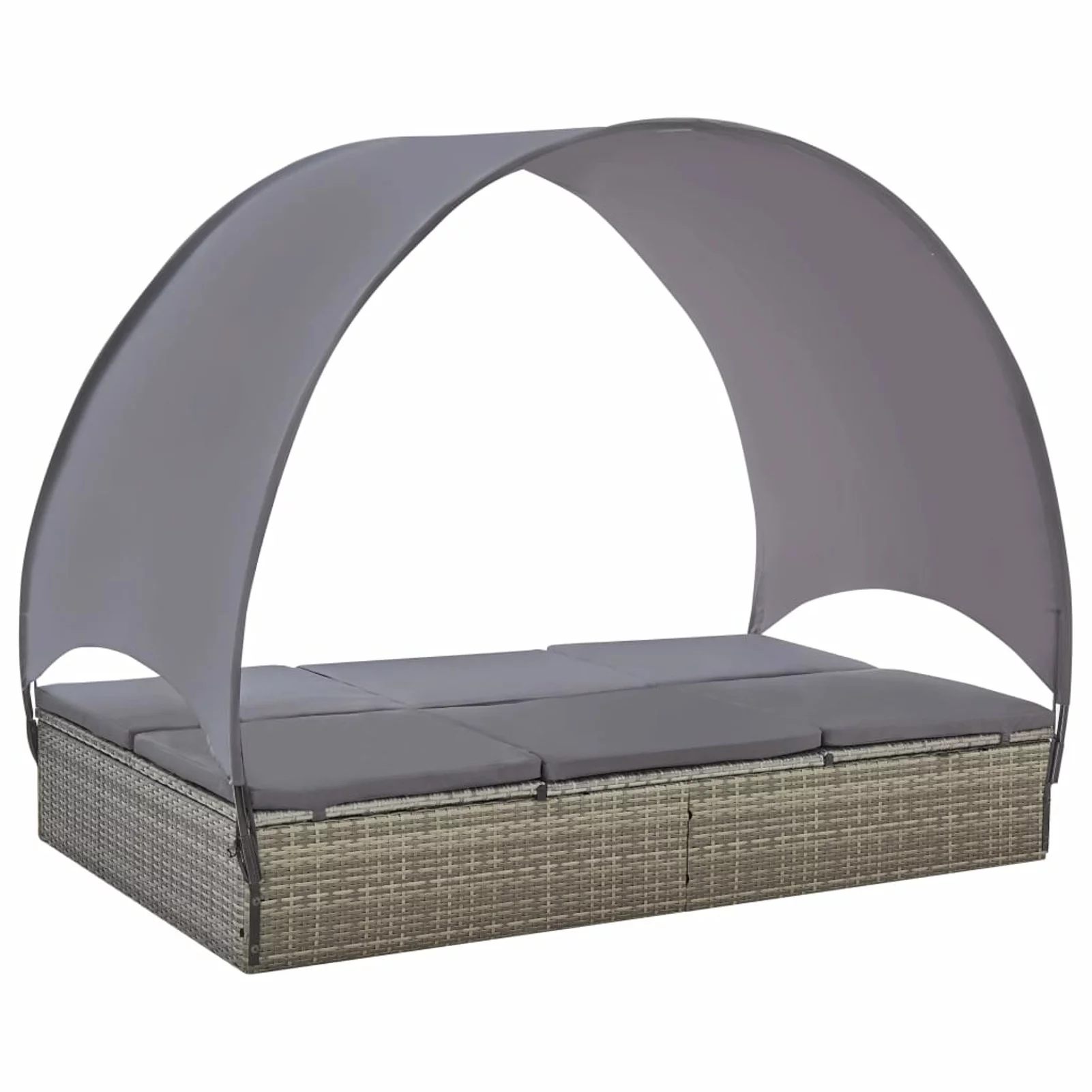 Carevas Double Sun Lounger with Canopy Poly Rattan Gray