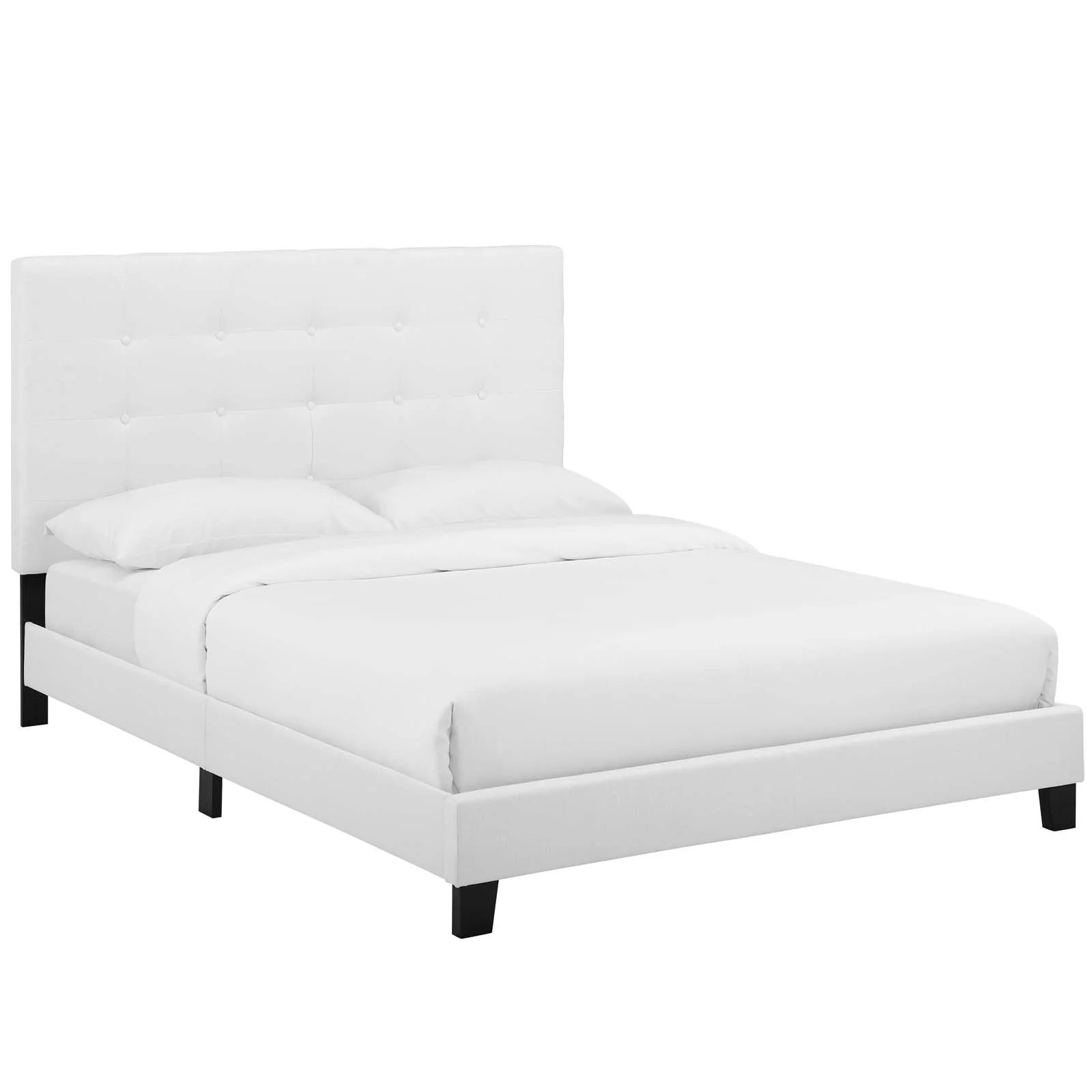 Modway Melanie Queen Tufted Button Upholstered Fabric Platform Bed in White