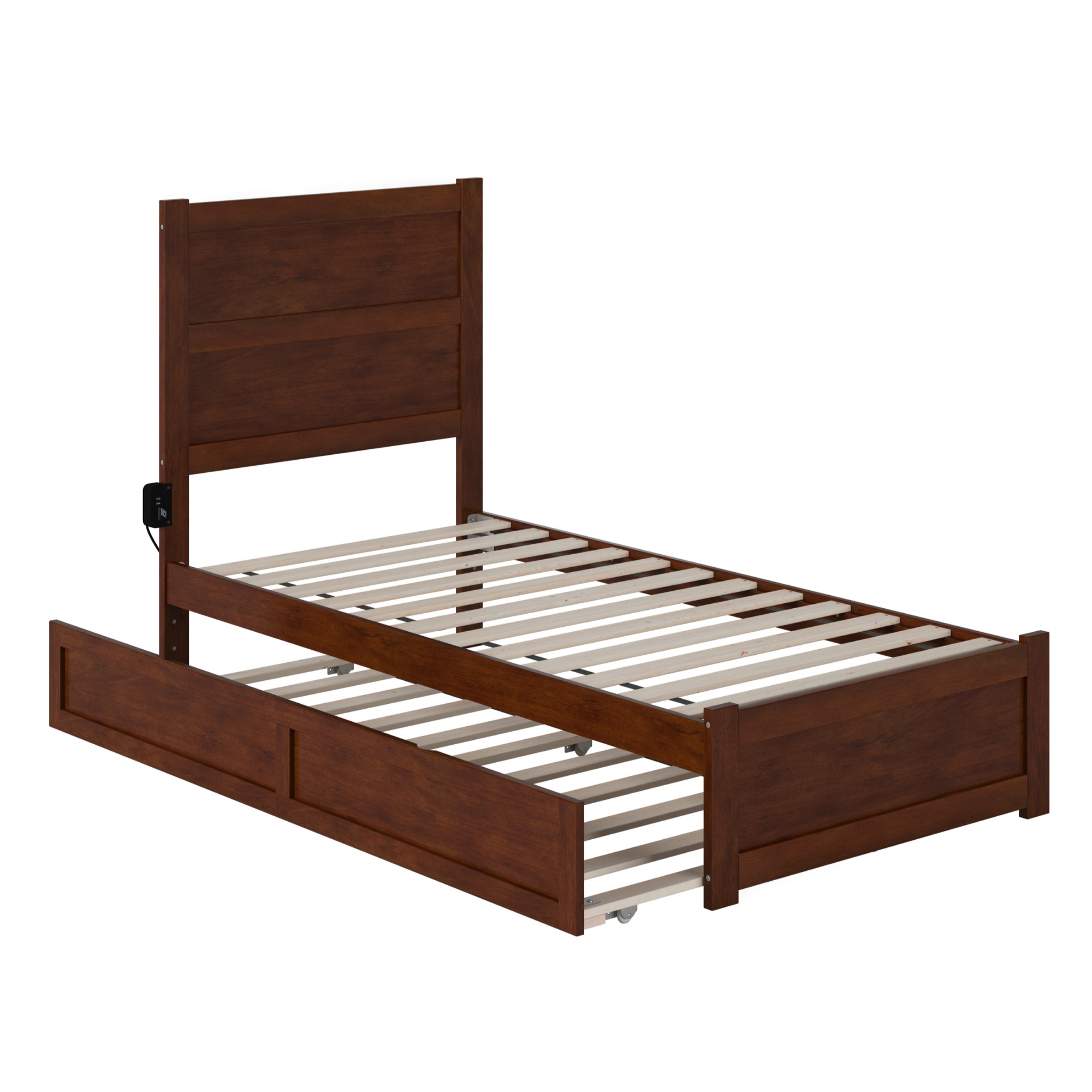 AFI NoHo Wood Twin Bed with Footboard and Twin Trundle in Walnut