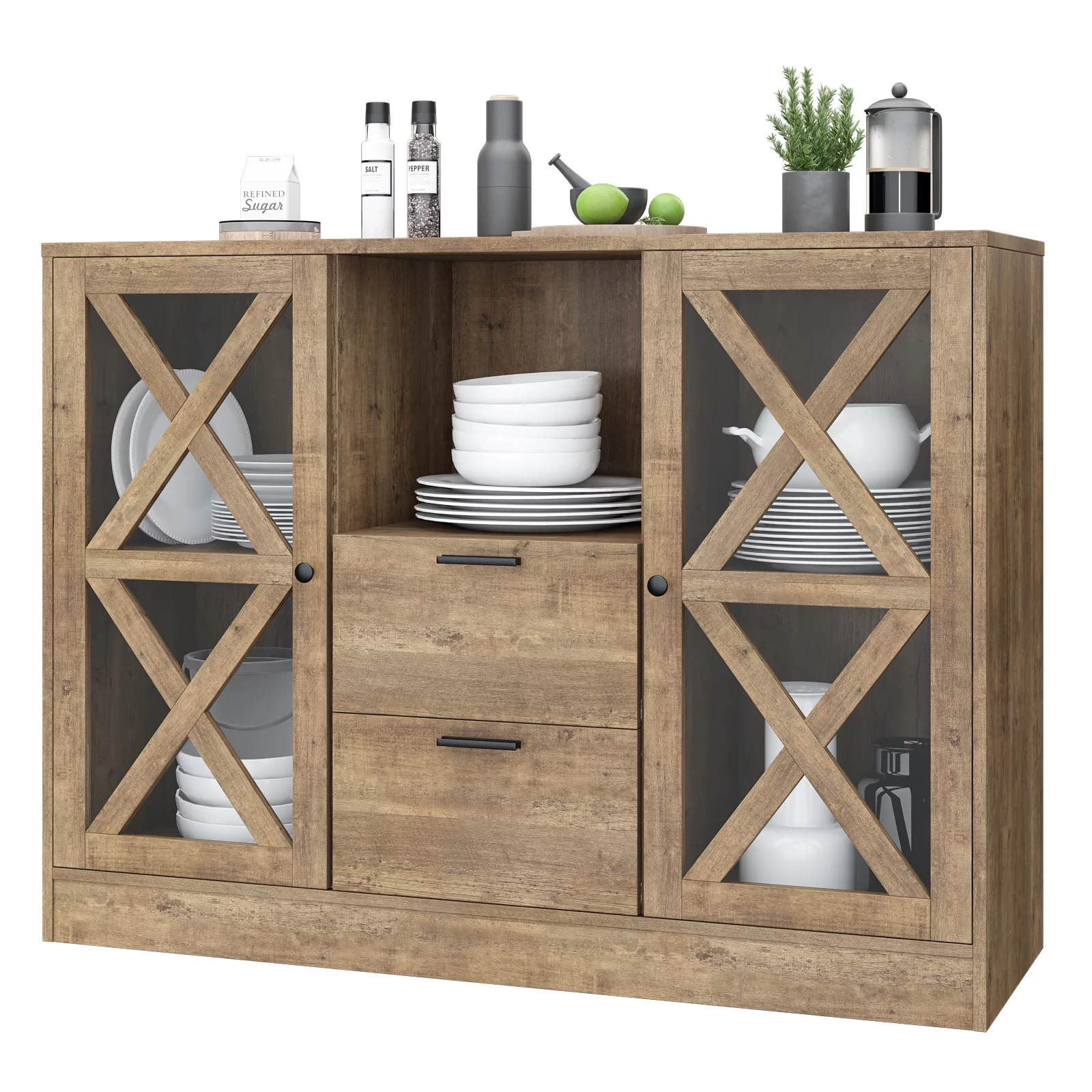 Homfa Farmhouse Accent Cabinet, Foyer Storage Cabinet with 2 Drawers & 2 Doors, 47.2