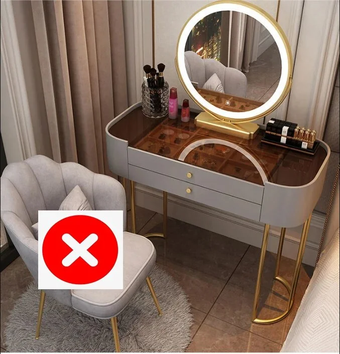 Nordic Light Full Body Luxury Makeup Dressing Penteadeira Table LED Mirror Bedroom Vanity Mirror Dresser Cabinet Include Chair