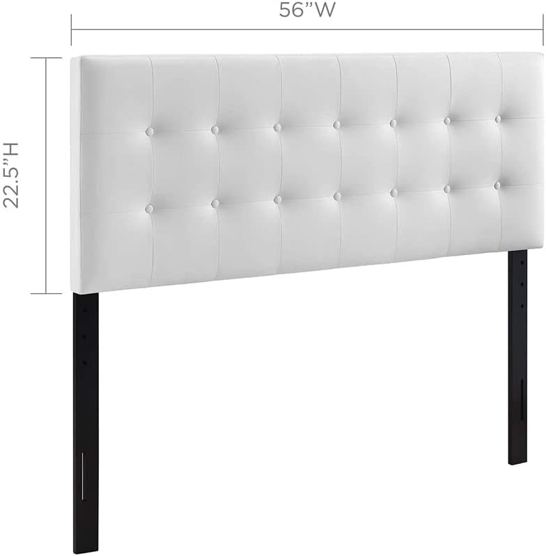 Classic Tufted Button Faux Leather Upholstered Full Headboard in White