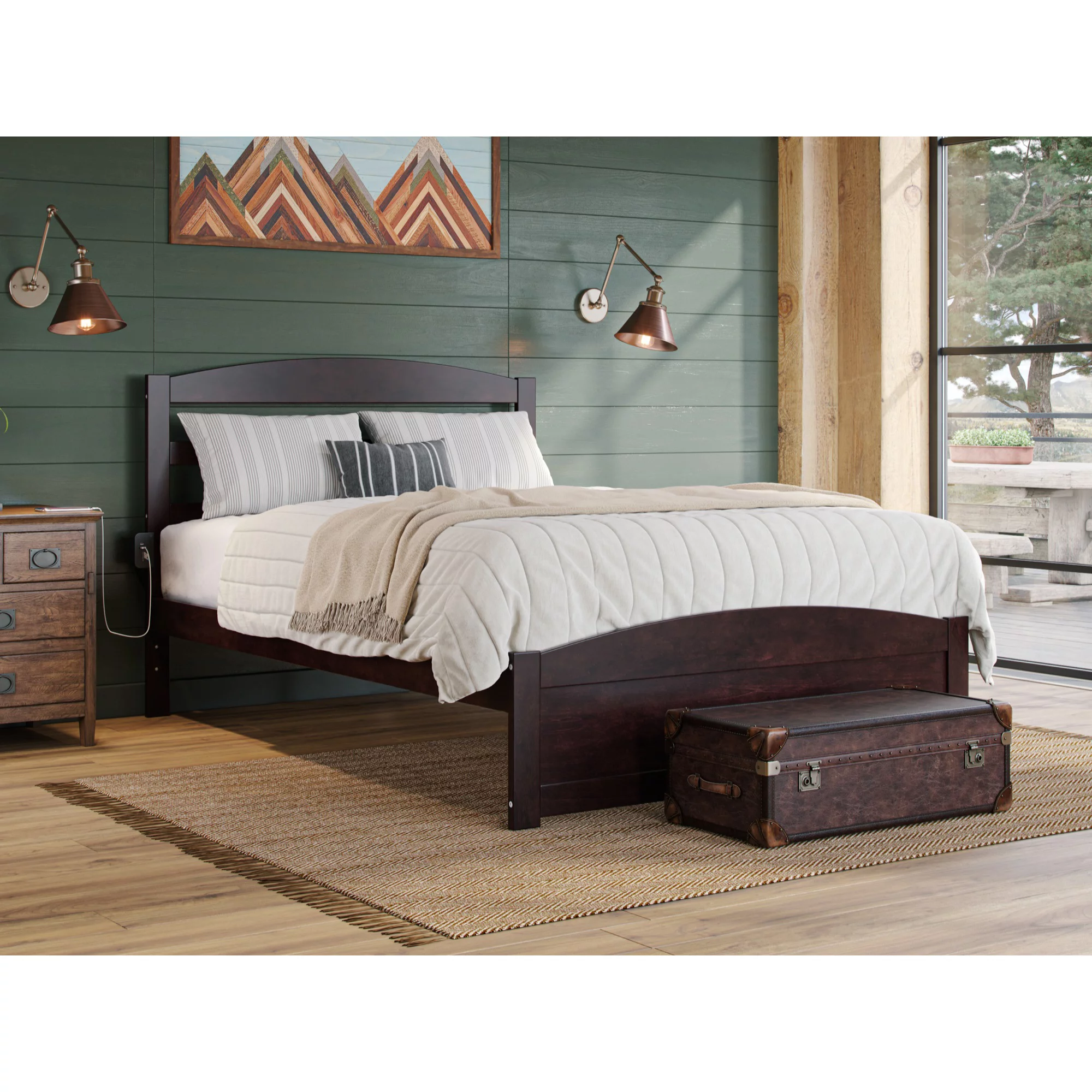 Warren, Solid Wood Platform Bed with Footboard, Full, Espresso