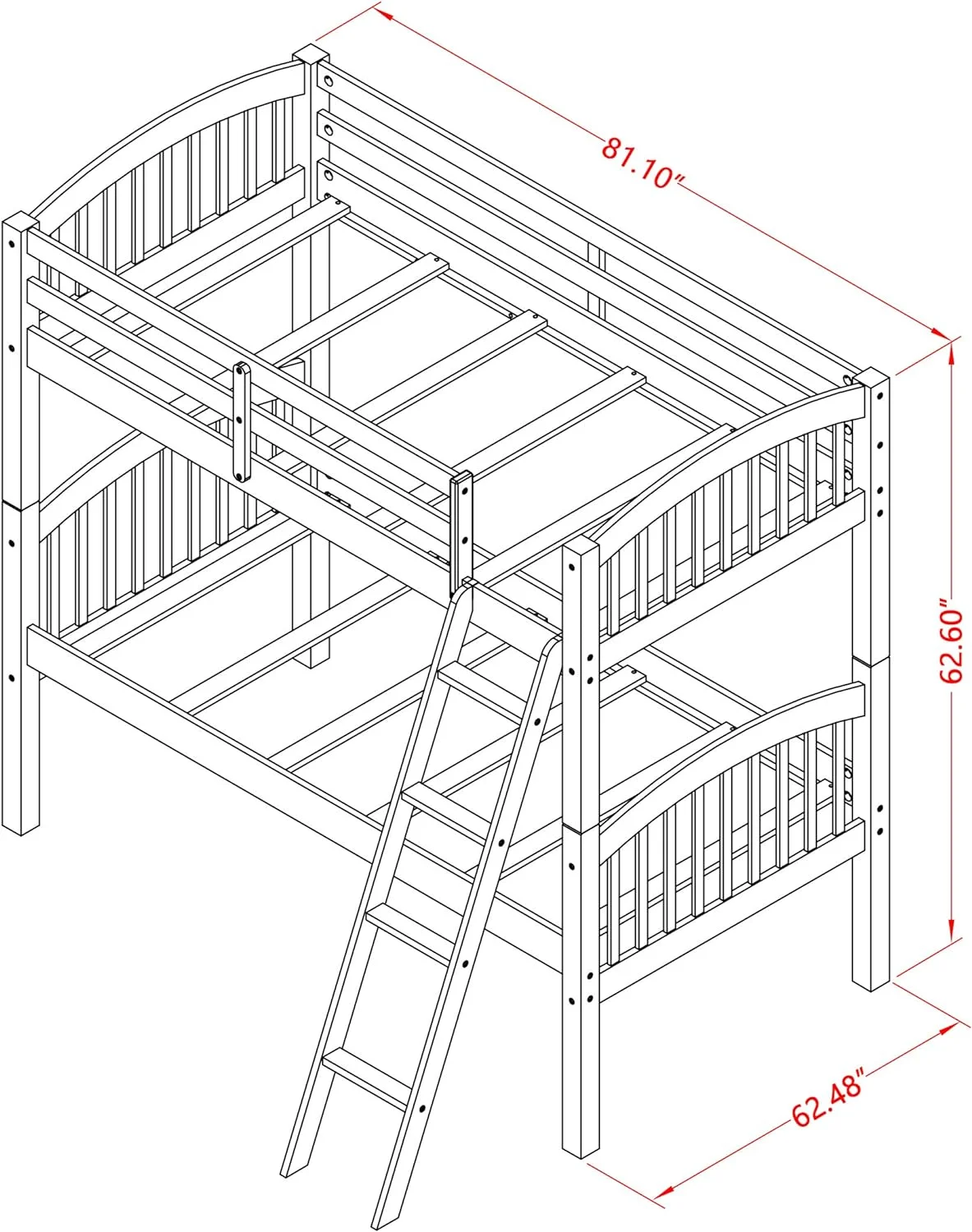 Hardwood Bunk Beds For Compact Spaces With Ladder And Two Drawers, Java Finish