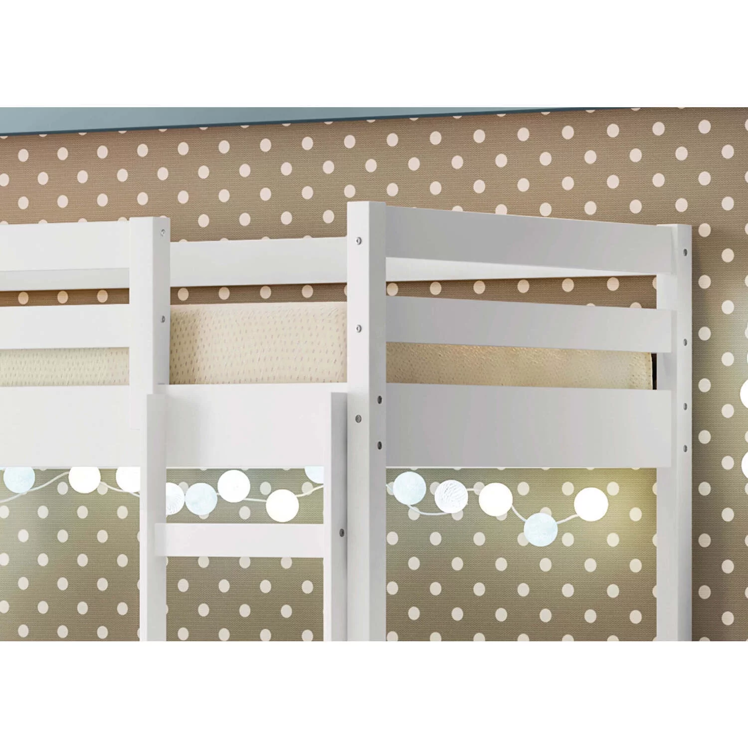 Maykoosh Country Cottage Twin Over Twin Solid Wood Low Loft Bunk Bed with Guardrail, White