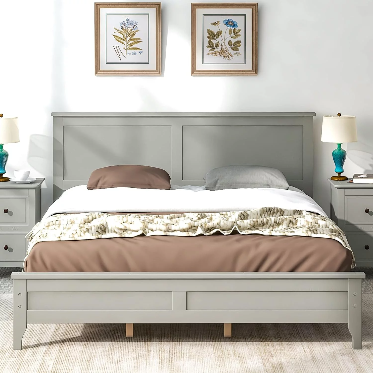 Queen Platform Bed Frame With Headboard And Footboard/Wood Slat Support/Mattress Foundation For Bedroom