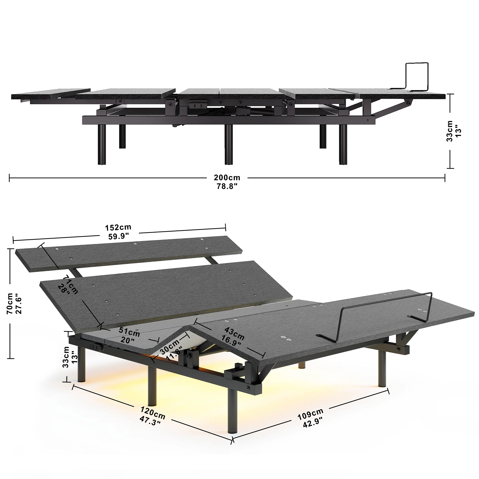 Optimized Title: ANCTOR Queen Adjustable Bed Frame with Head and Foot Incline - Wireless Remote Control - Quiet Motor - 13