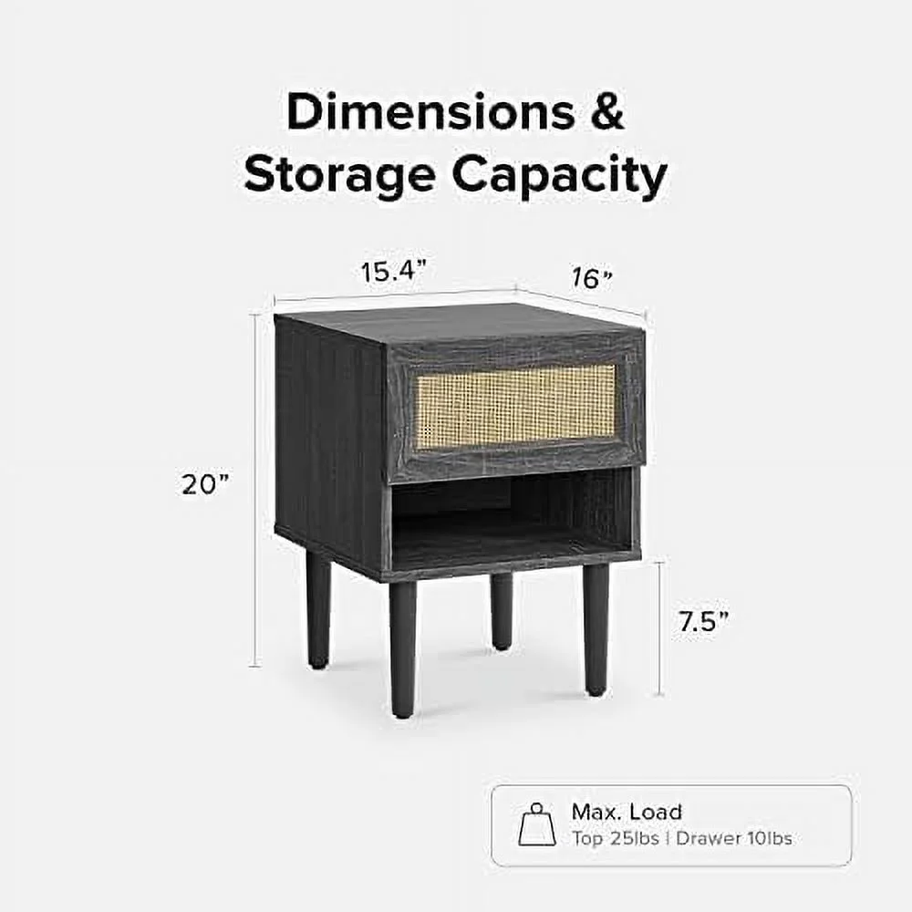 GEROBOOM Hannah Floating Nighstand  Natural Rattan Farmhouse  Wall Mounted Space Saving Bedside Tables  Nightstands  Drawer with Spacious   for Bedroom  Living (Riviera Oak Floating  Sing