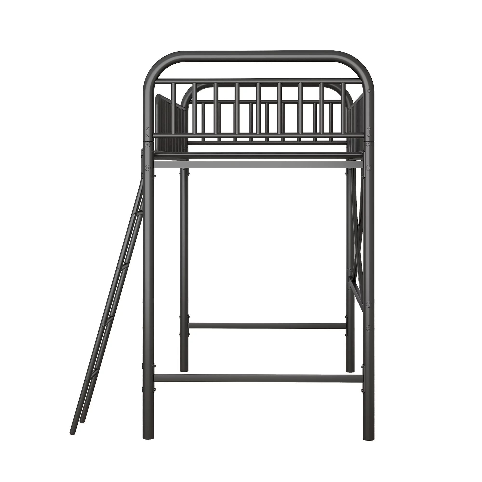 LANTRO JS Twin Size Metal Loft Bed, No Box Spring Needed, Black (Old SKU:SM000222AAB)