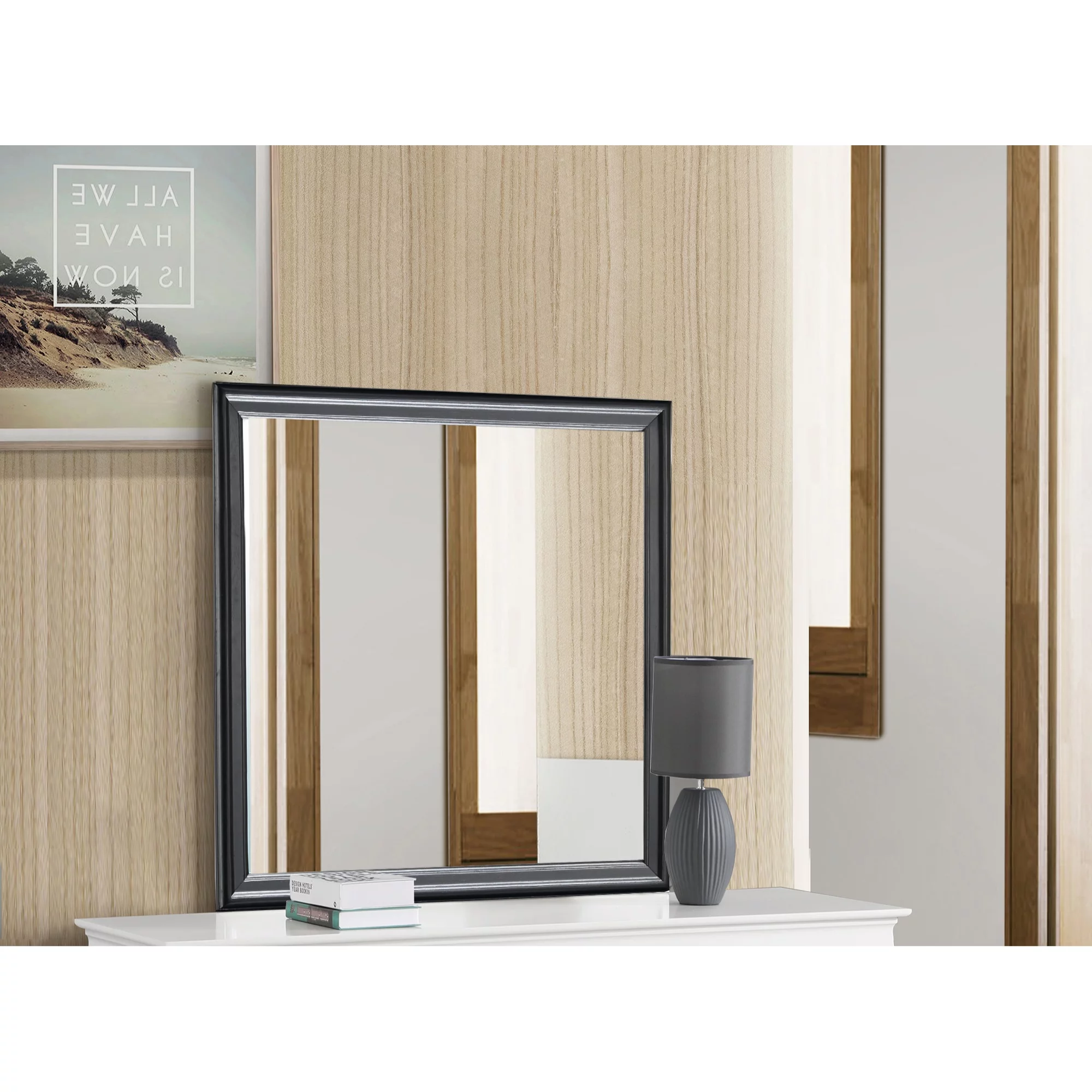 Passion Furniture  38 x 38 in. Classic Square Wood Framed Dresser Mirror