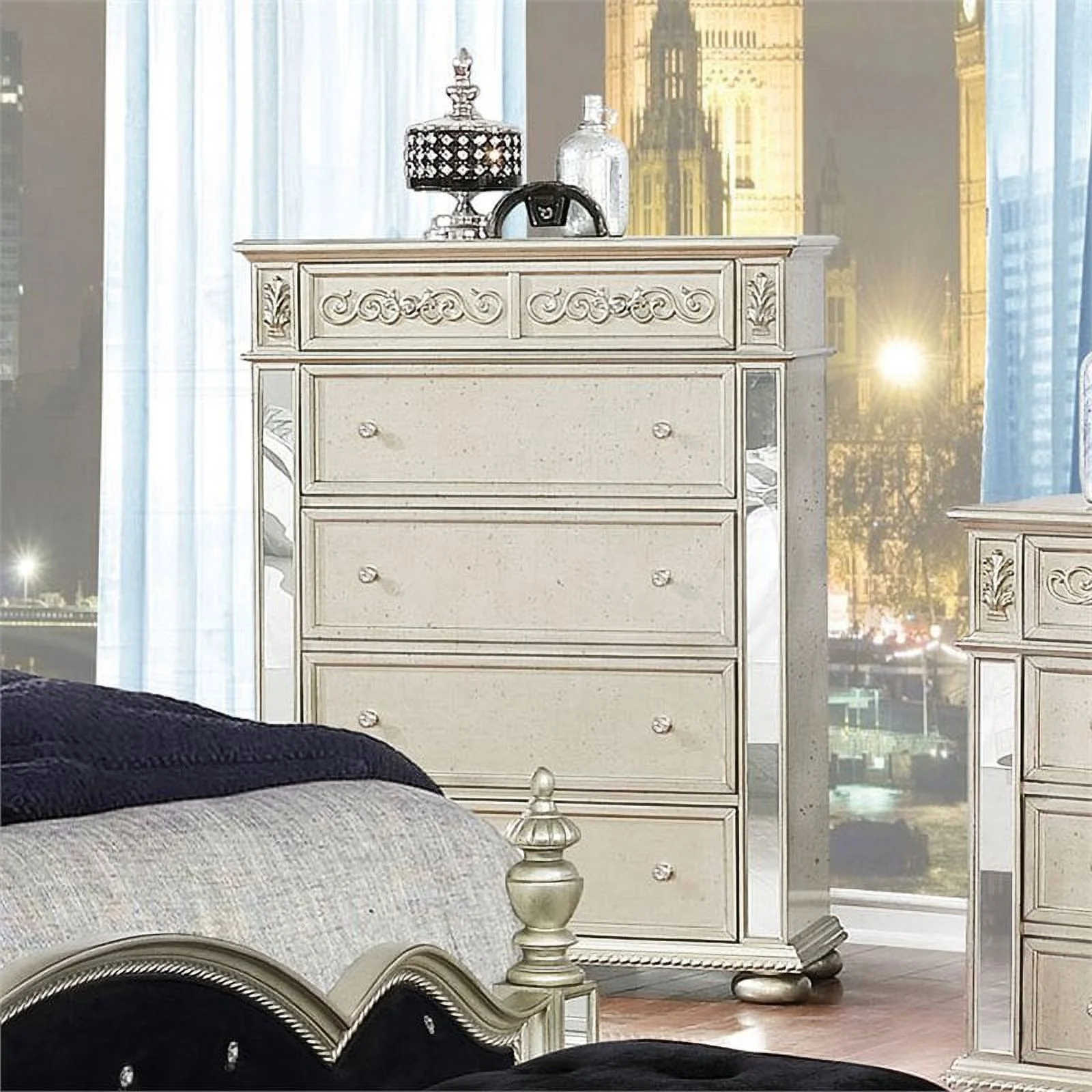 Pemberly Row Modern / Contemporary 5 Drawer Chest in Metallic Platinum