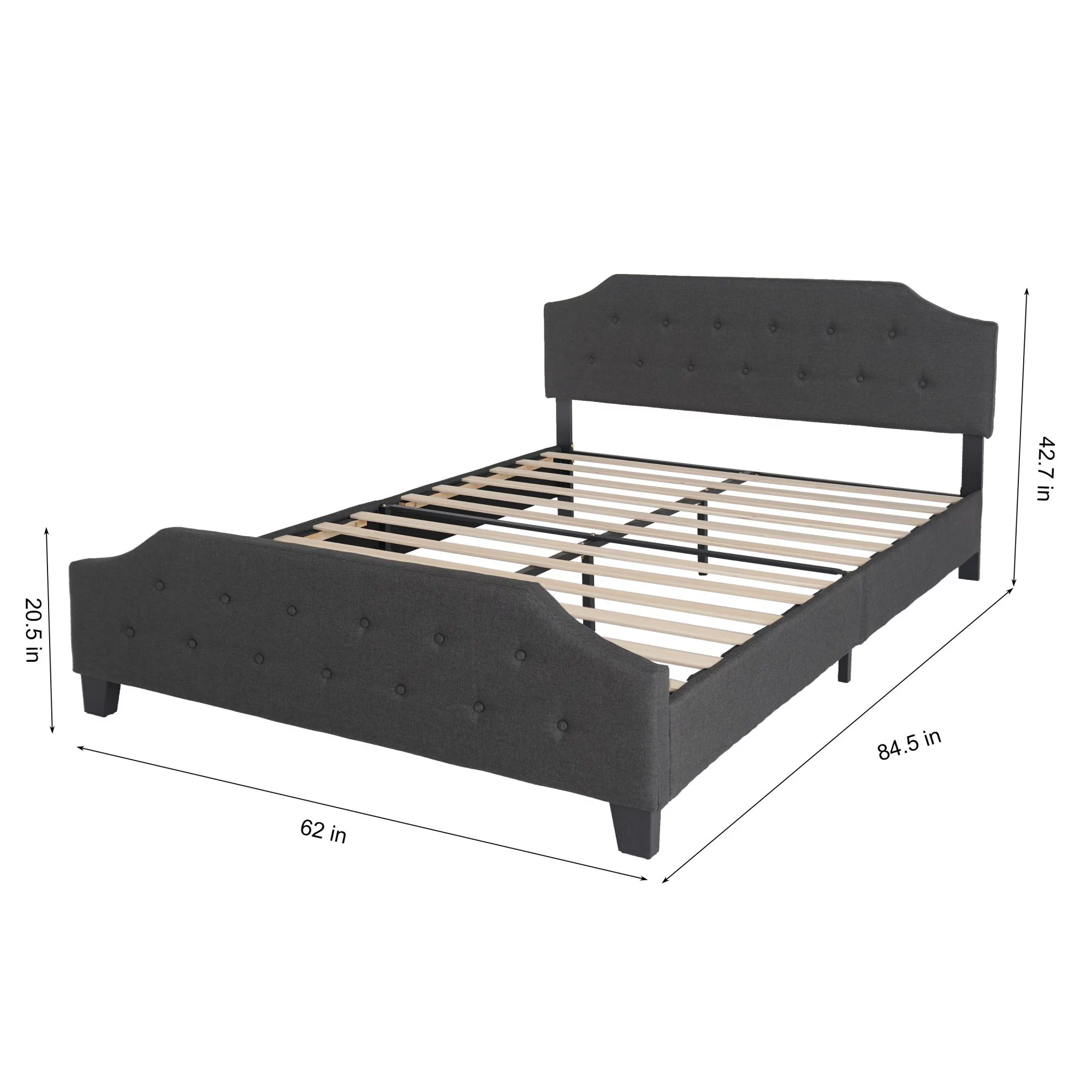 Queen Size Wood Platform Bed Frame 800 lbs Capacity with Headboard and Footboard Gray