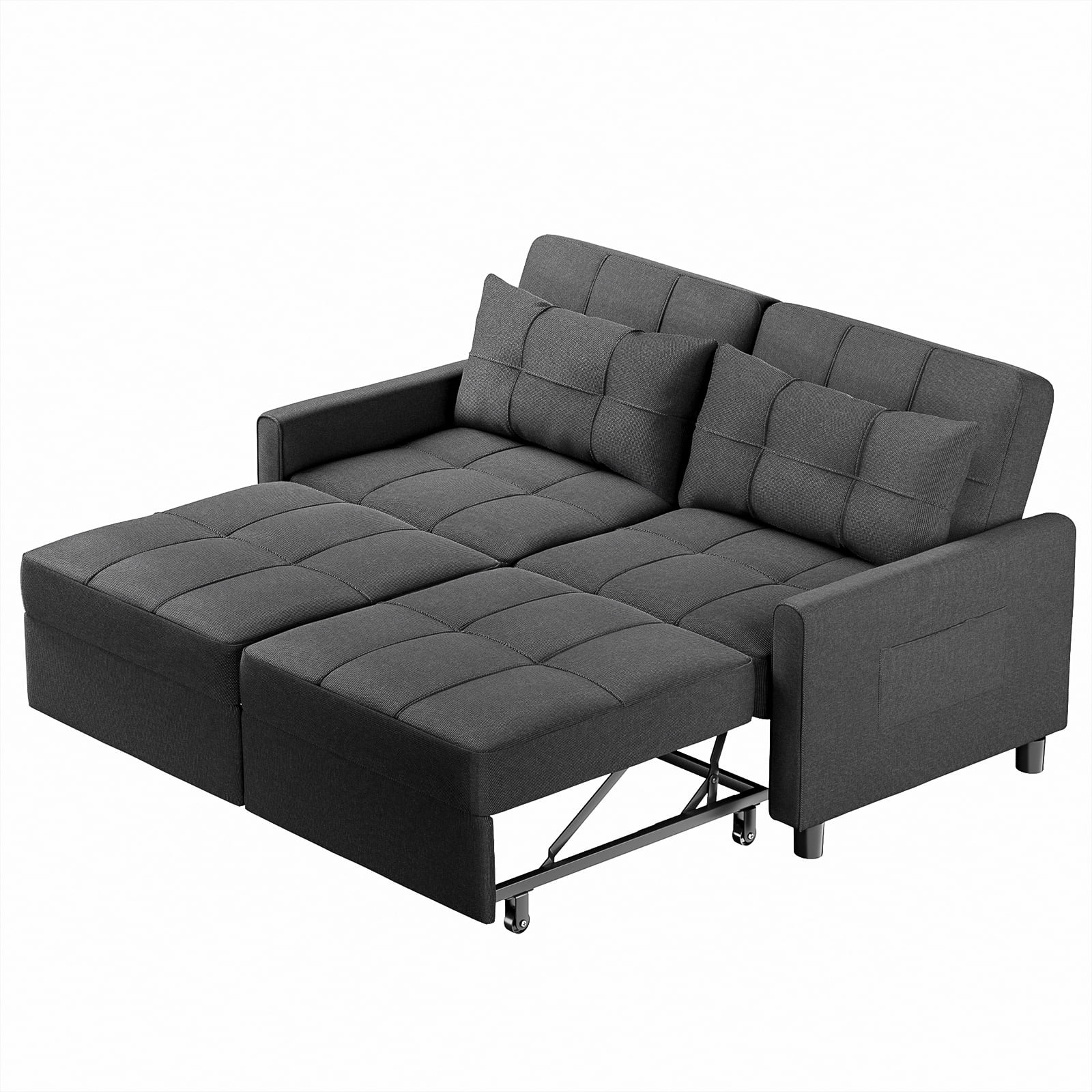 Convertible Sofa Bed, 3 in 1 Sleeper Sofa Couch Bed, 58” Love Seat,Dark Gray