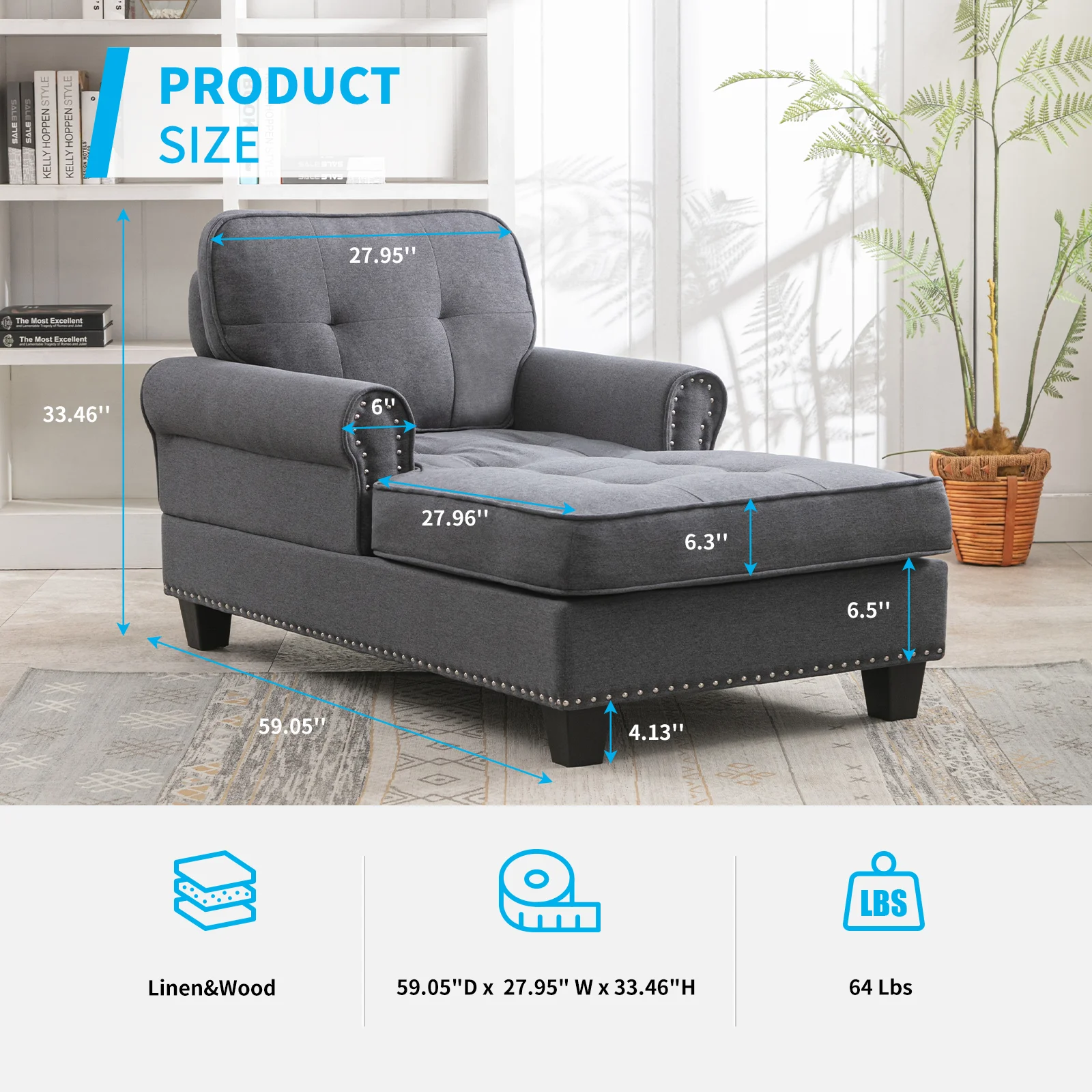 BALUS Modern Sleeper Chair, Durable & Cozy Linen Sofa Bed, Chaise Lounge for Small Space, Living Room (Dark Grey)