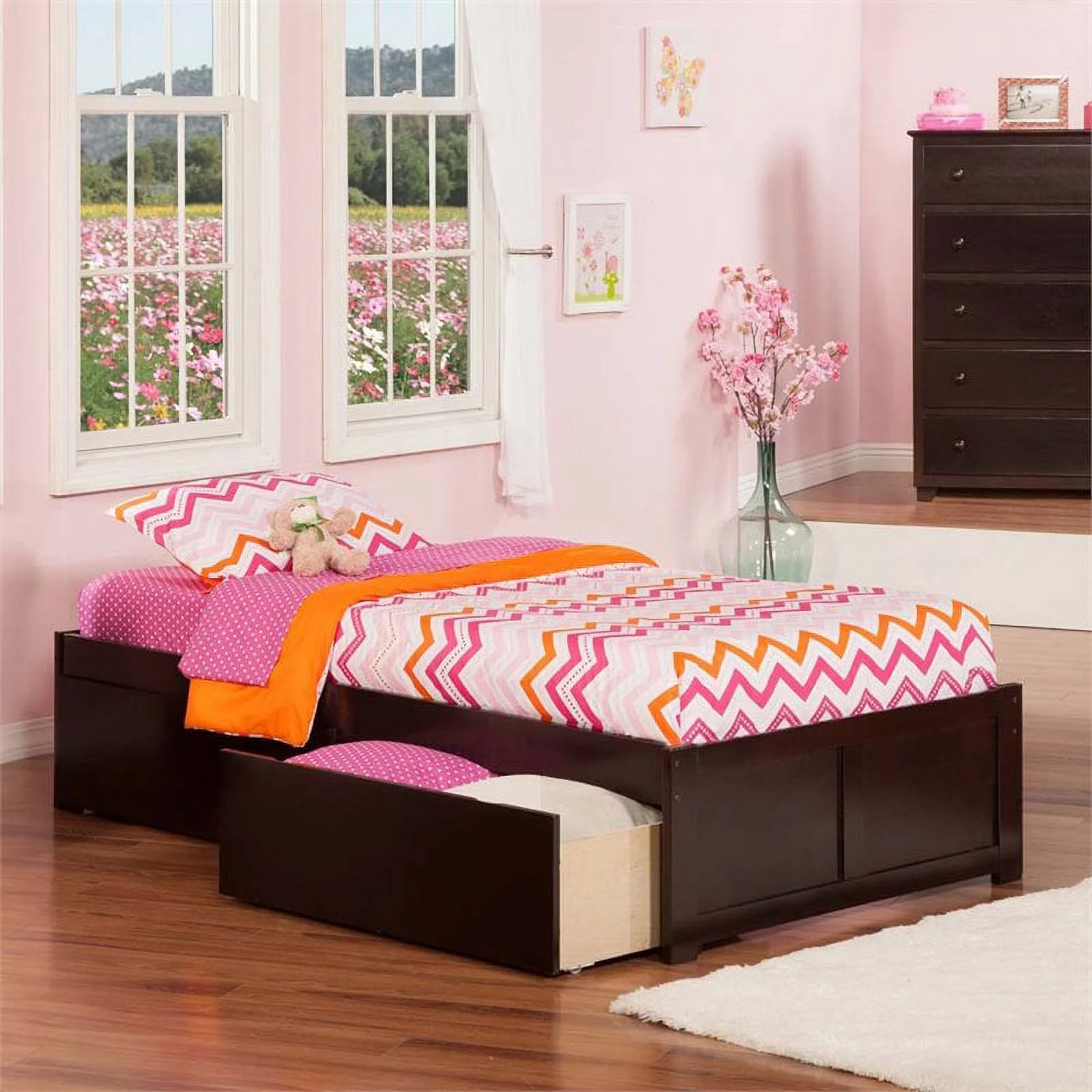 Leo & Lacey Urban Contemporary/Modern Hardwood Storage Platform Bed, Twin, Espresso