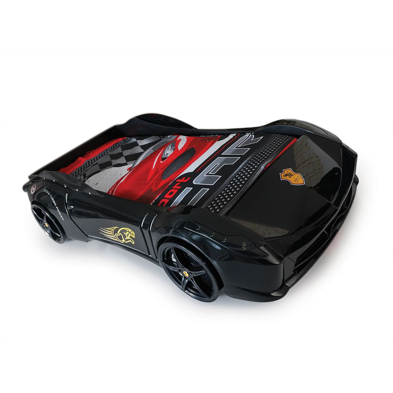 Titi Racer Modern Wood TT Twin Race Car Bed with Remote Control in Black