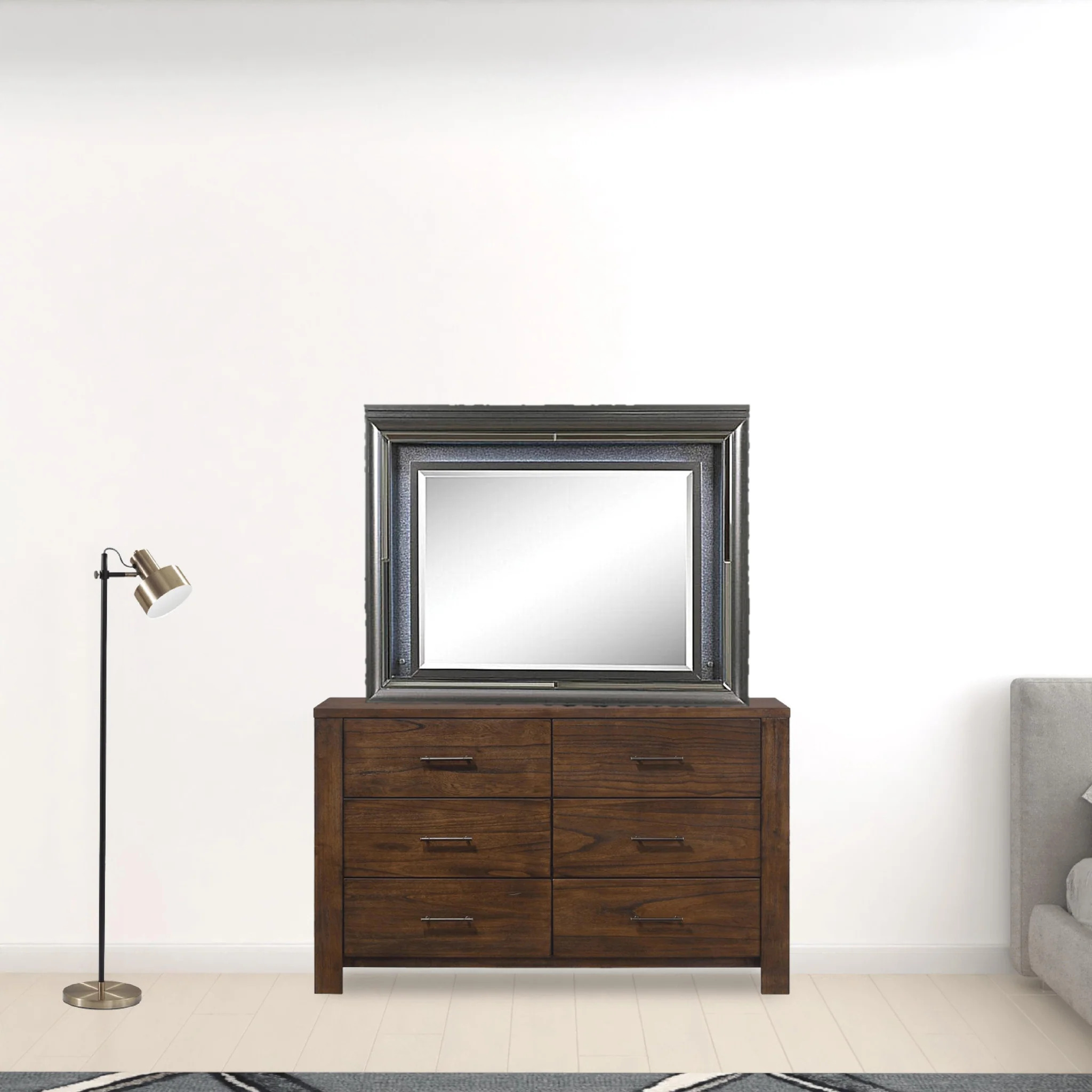 39 Metallic Gray Lighted Arch Dresser Mirror