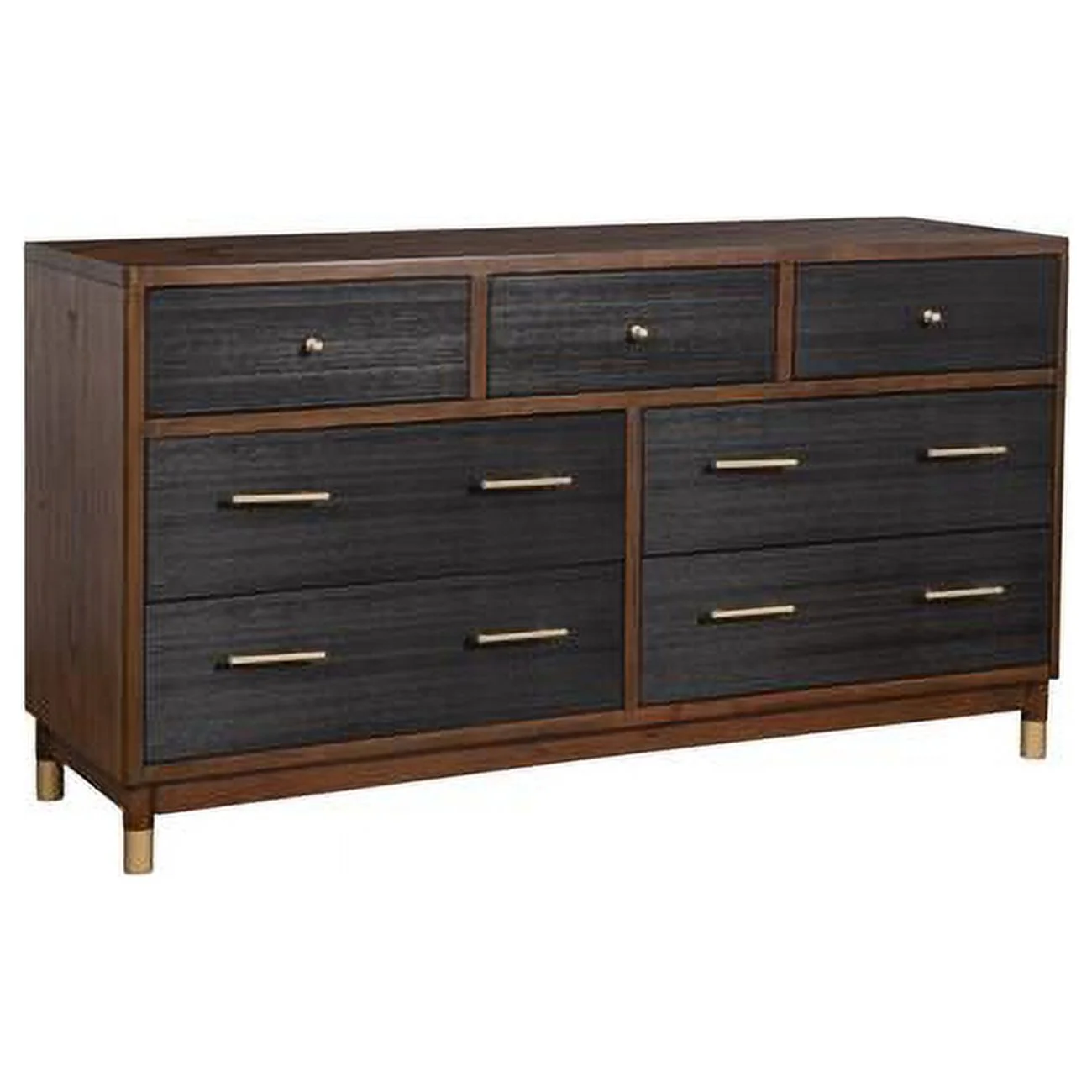 HomeRoots 524117 35 in. Brown & Black Solid Wood Seven Drawer Double Dresser
