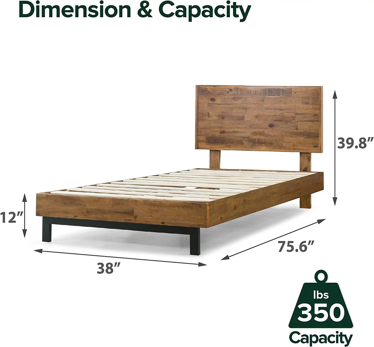 YGDU Tricia Wood Platform Bed Frame with Adjustable Headboard / Wood Slat Support with No Box Spring Needed / Easy Assembly, Twin