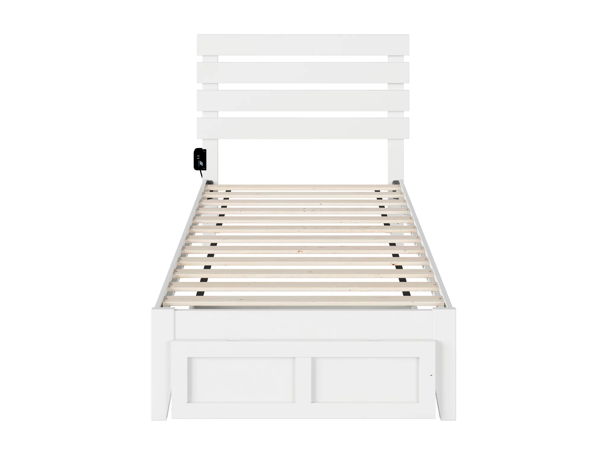 Oxford Twin Bed with Foot Drawer in White with USB Turbo Charger
