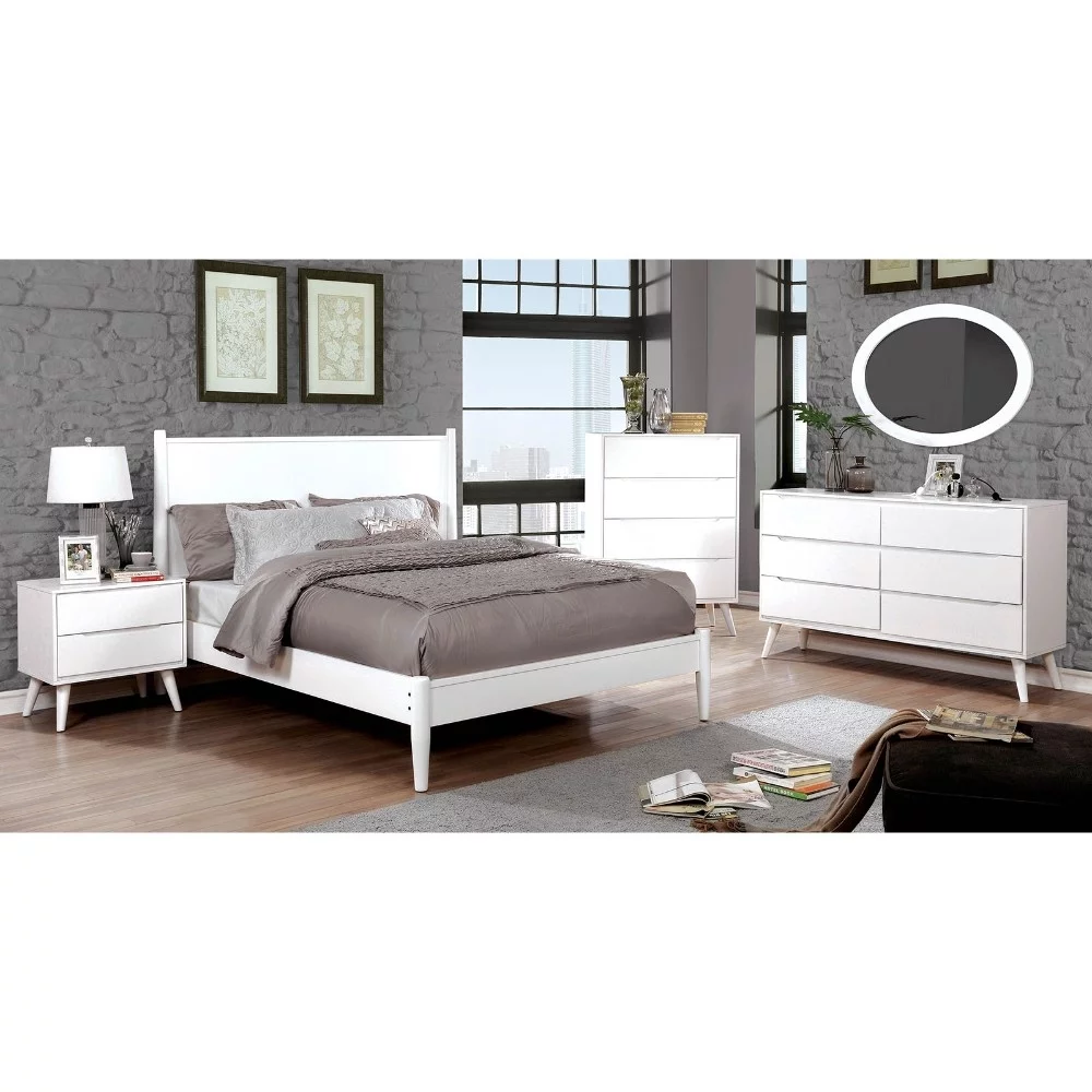 Mid Century Modern Style Wooden Chest White- Saltoro Sherpi