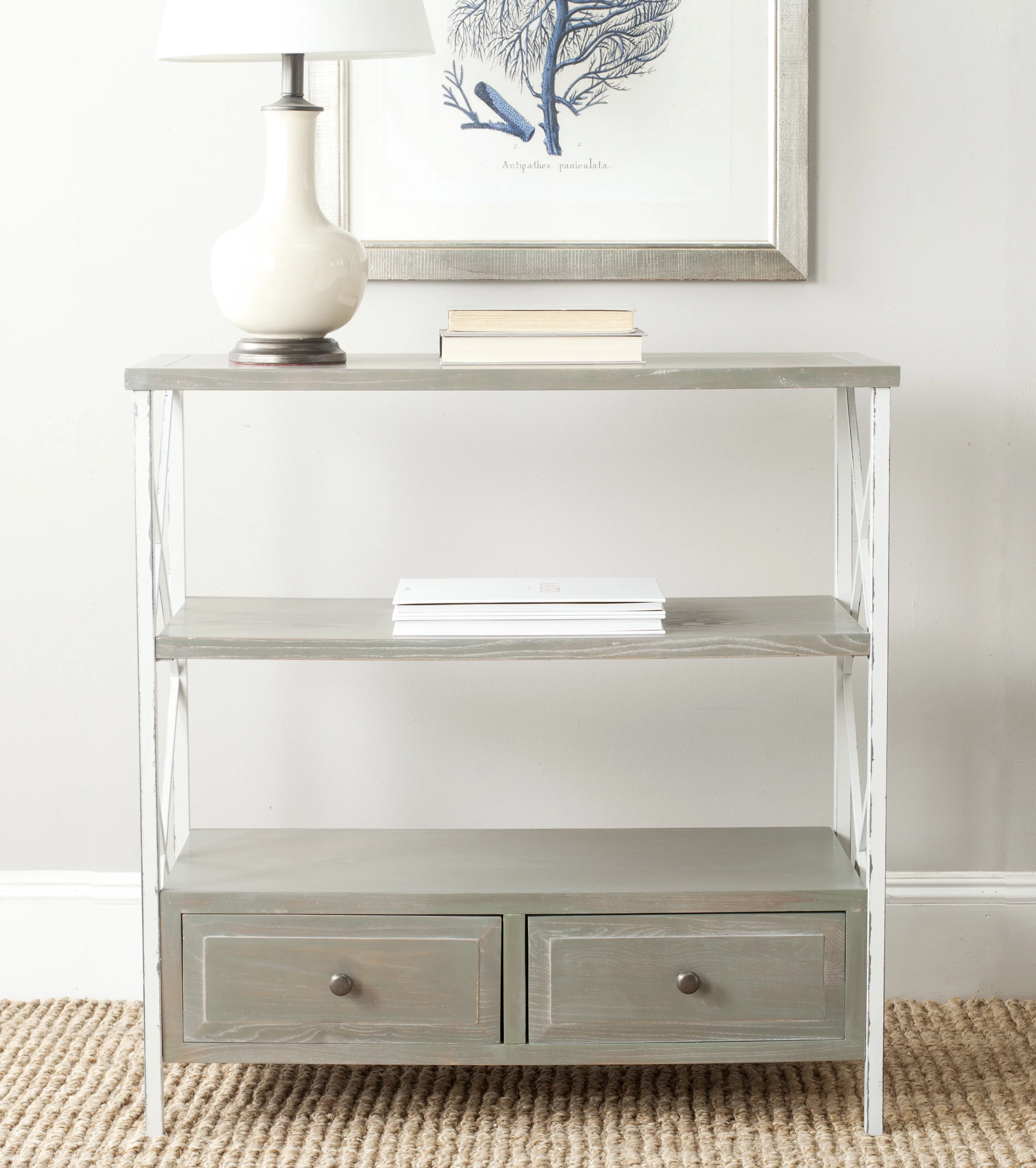 SAFAVIEH Chandra Nautical Rustic Console w/ Storage Drawers, French Grey/White Smoke