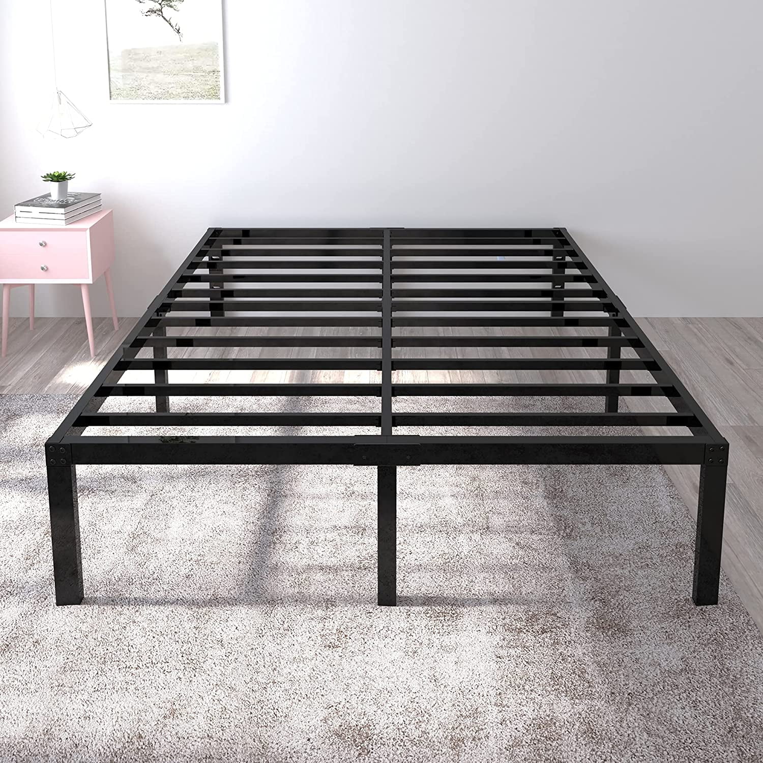 JIAH 14 Inch Tall 3500lbs Heavy Duty Metal Bed Frame/with Storage/Mattress Foundation/Steel Slats Platform/Noise Free/No Box Spring Needed,Full