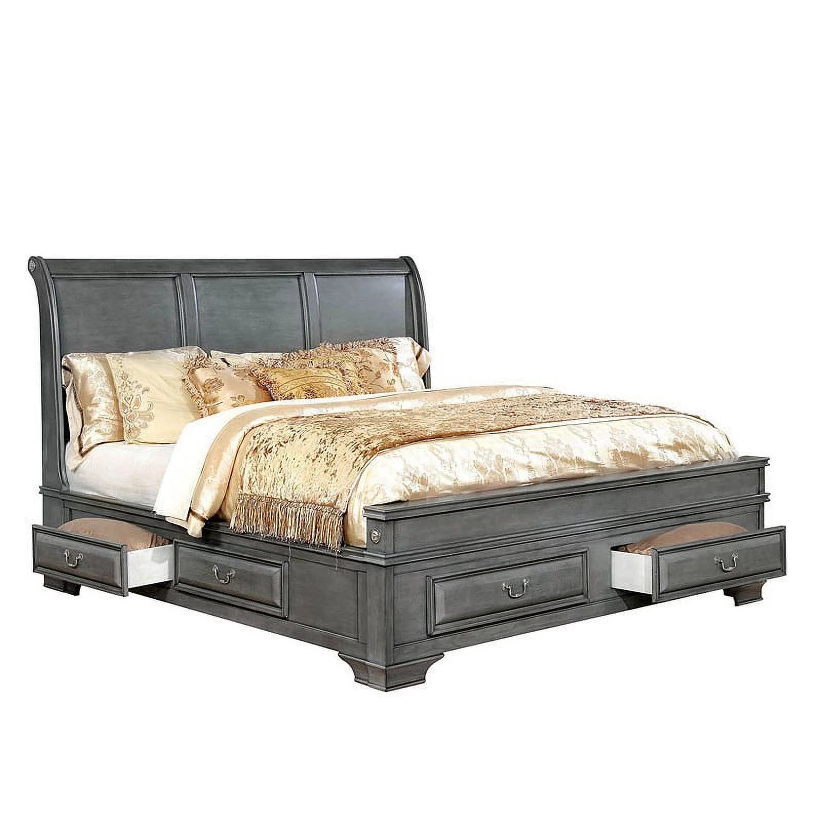 Modern Contemporary Eastern King Size Bed 1pc Bedframe Bedroom Furniture Grey Solid wood Storage Wood Inlay