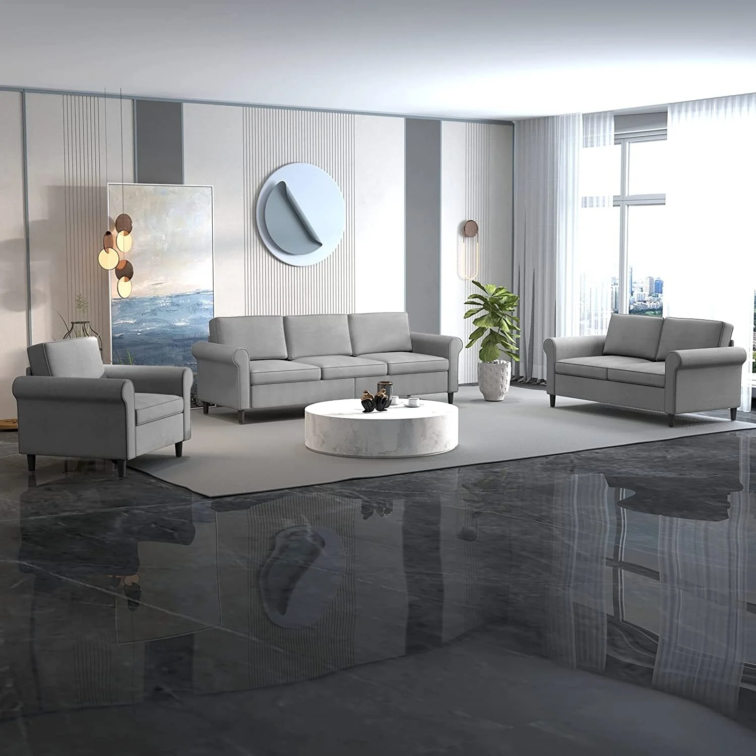 Mixoy Modern Sleeper Sofa,DIY Combination Sectional Single Couch Light Grey