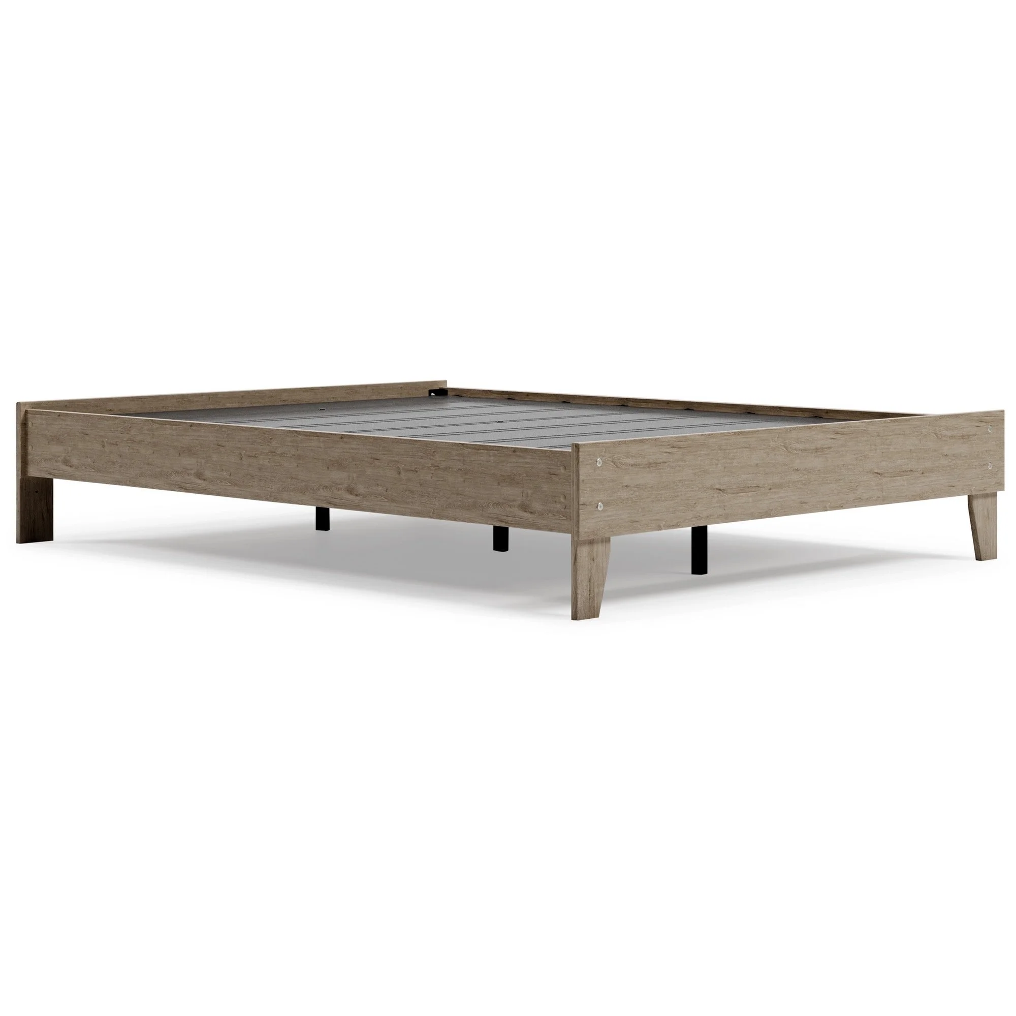 Queen Platform Wooden Bed with Grain Texture, Brown