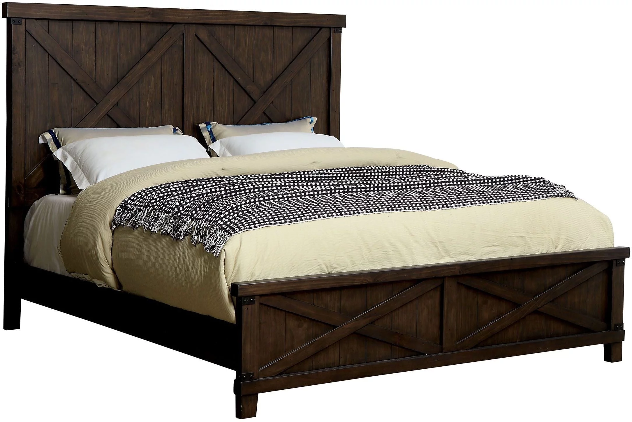 Rustic Style Dark Walnut Transitional Bedroom Furniture 1pc Bed Plank Style HB FB Queen Size Bed Solid Wood