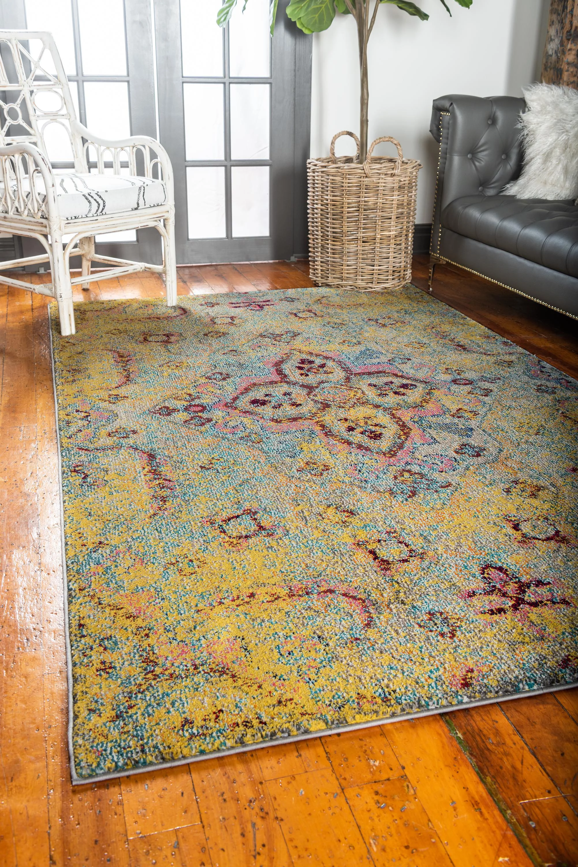 Unique Loom Van Gogh Vita Rug Yellow/Beige 4' x 6' Rectangle Medallion Bohemian Perfect For Living Room Bed Room Dining Room Office