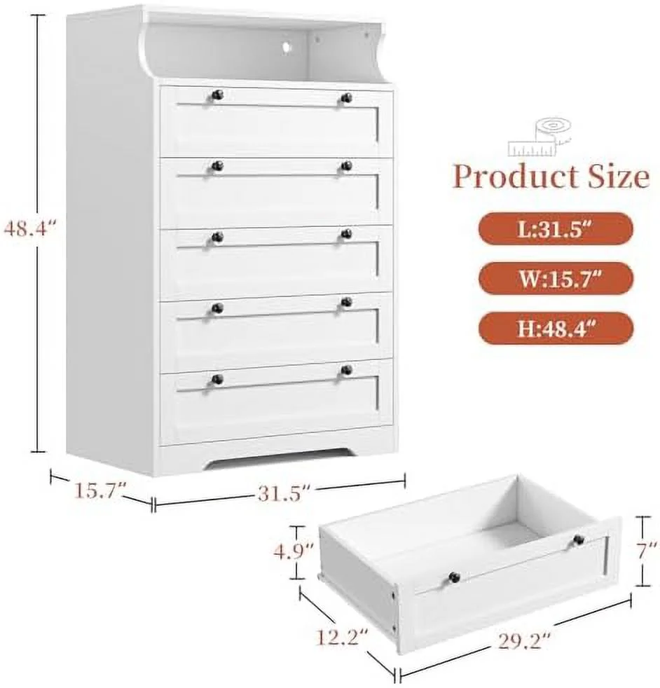 NLIBOOMLife Dresser  Black Dresser for Bedroom  Black Dresser with LED  Bedroom Dressers & Chests of Drawers  Tall Dresser with 5 Wood Drawers  Dresser for Bedroom with Metal Handles