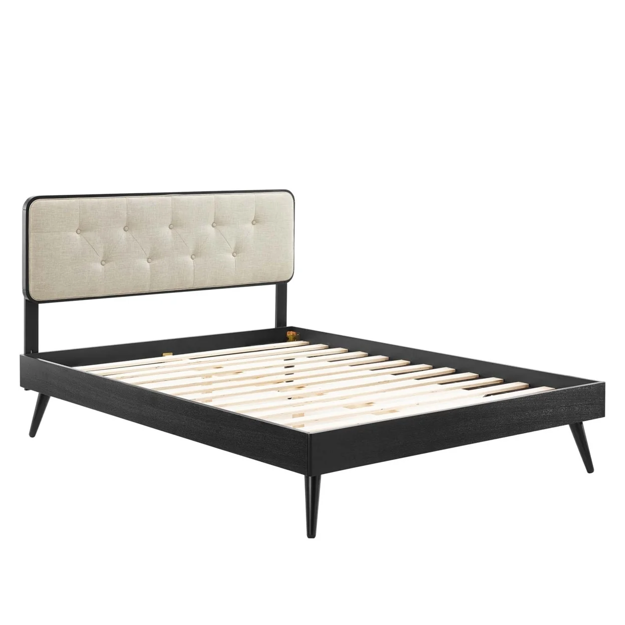 Modway Bridgette Queen Wood Platform Bed With Splayed Legs in Black Beige