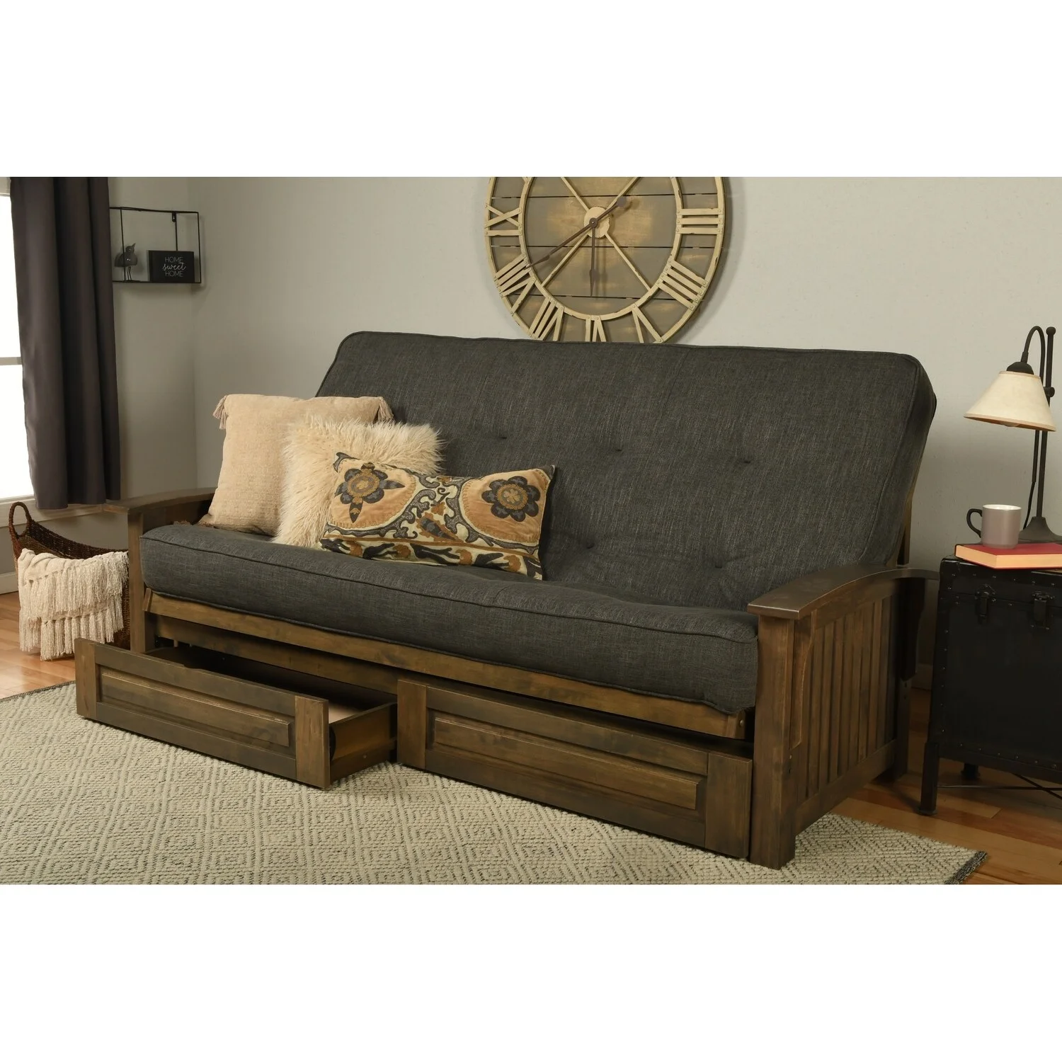 Kodiak Furniture Washington Queen-size Wood Storage Futon-Charcoal Gray Mattress